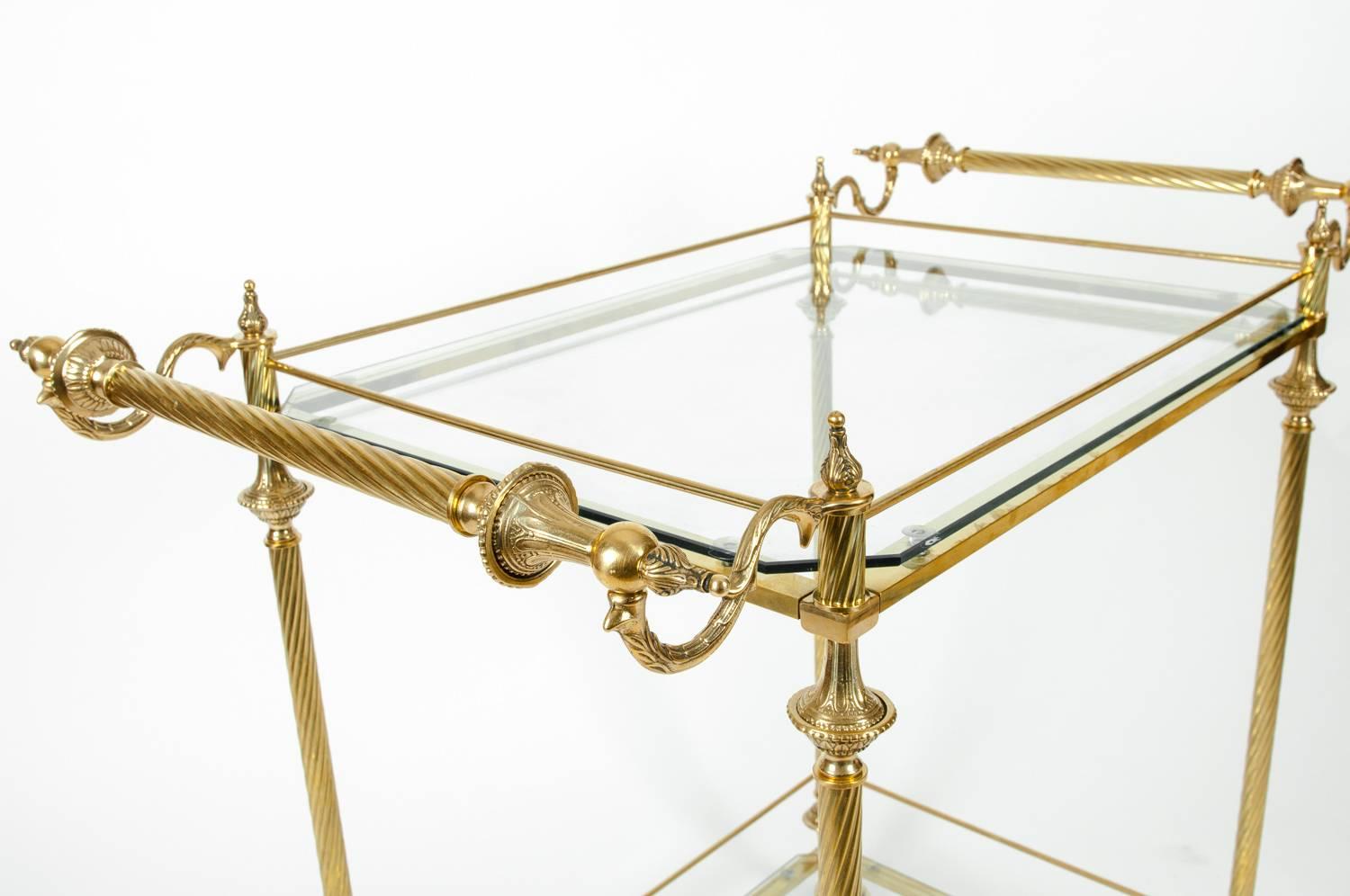 Vintage Solid Brass/Glass Shelves Two-Tiers Bar Cart 1