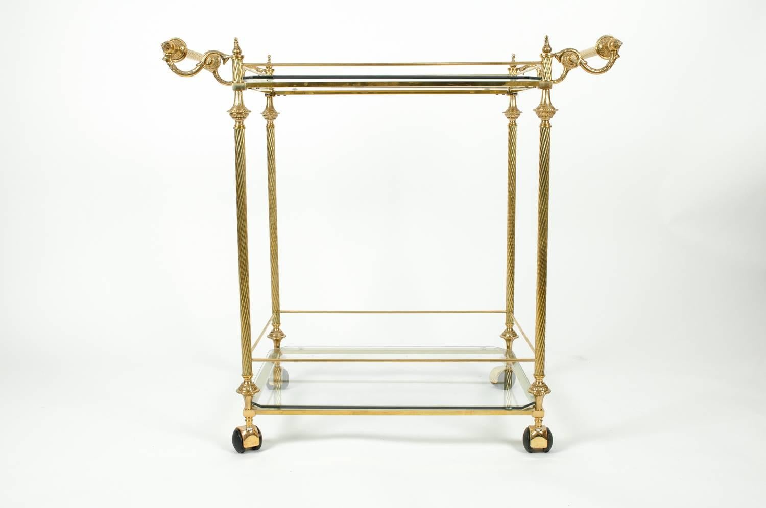 Vintage Solid Brass/Glass Shelves Two-Tiers Bar Cart 4