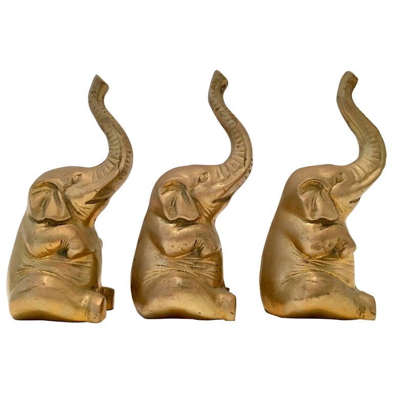 Brass Elephant Statue Animal Figurines Solid Bronze With K9 Base