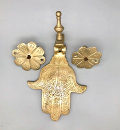 Vintage Solid Brass Hamsa Door Knocker, Hand Engraved, Morocco, 1950s