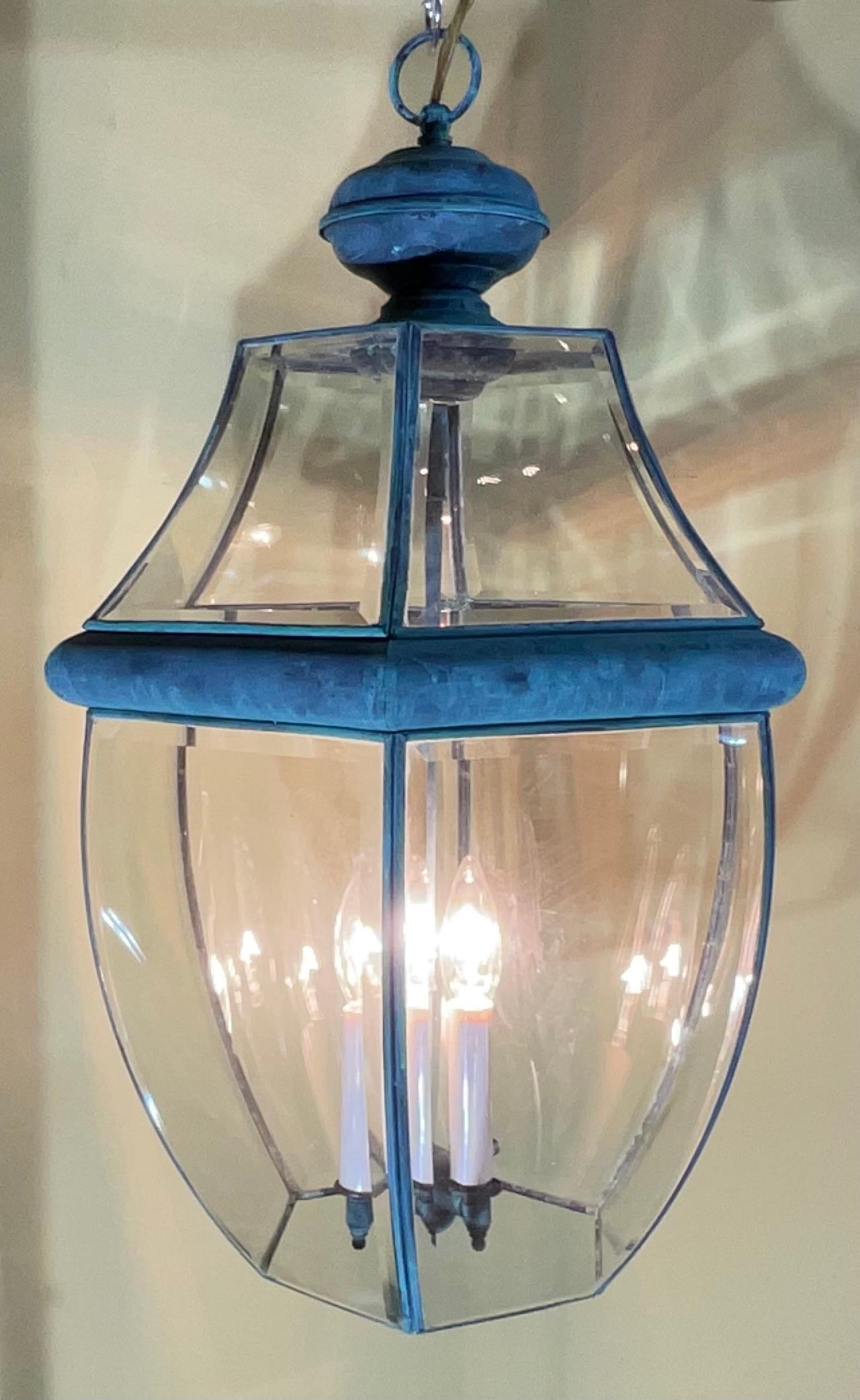Vintage Solid Brass Hanging Lantern/Light Fixture In Good Condition For Sale In Delray Beach, FL