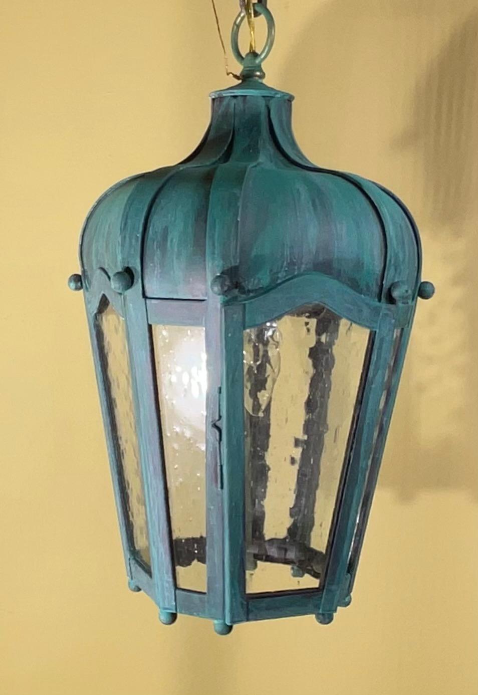 Farol colgante vintage de latón macizo - Acabado teal patinado Latón en venta