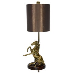 Vintage Solid Brass Horse Lamp with Shade