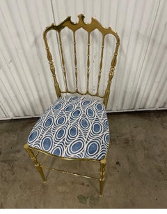 Vintage Solid Brass Italian Chiavari Chair with Fortuny Seat Covering