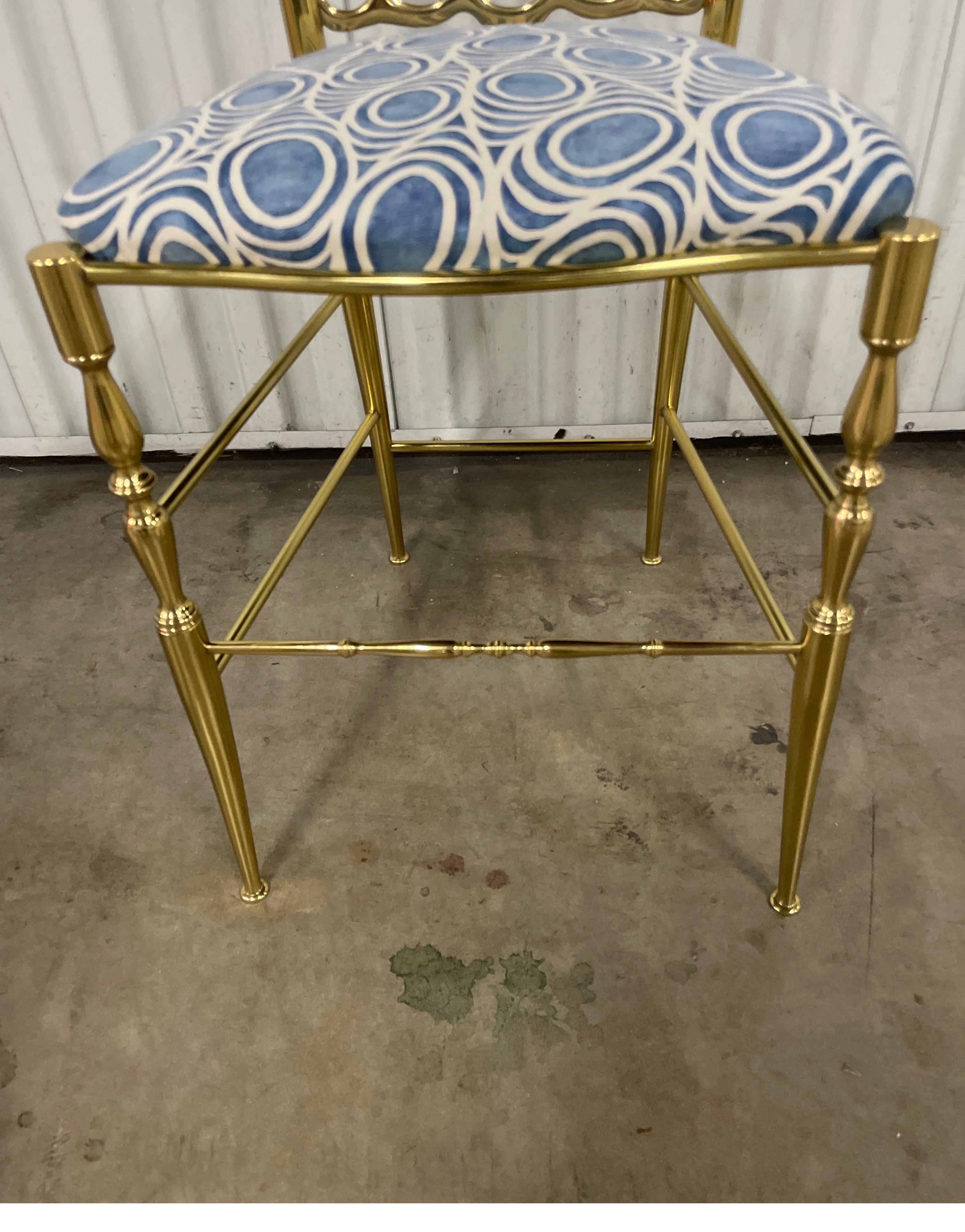 Vintage Solid Brass Italian Chiavari Chair with Fortuny Seat Covering For Sale 1