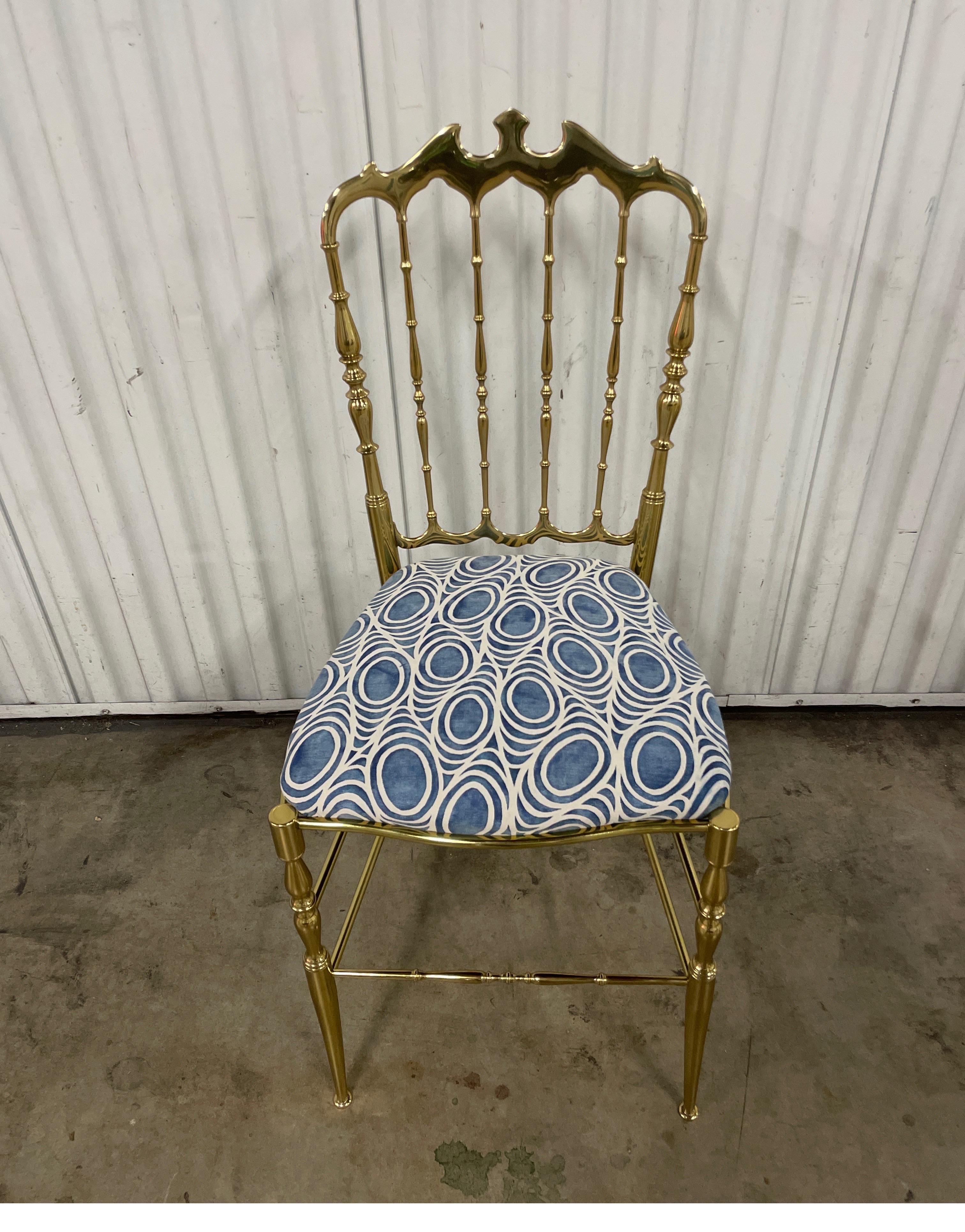 Vintage Solid Brass Italian Chiavari Chair with Fortuny Seat Covering For Sale 2
