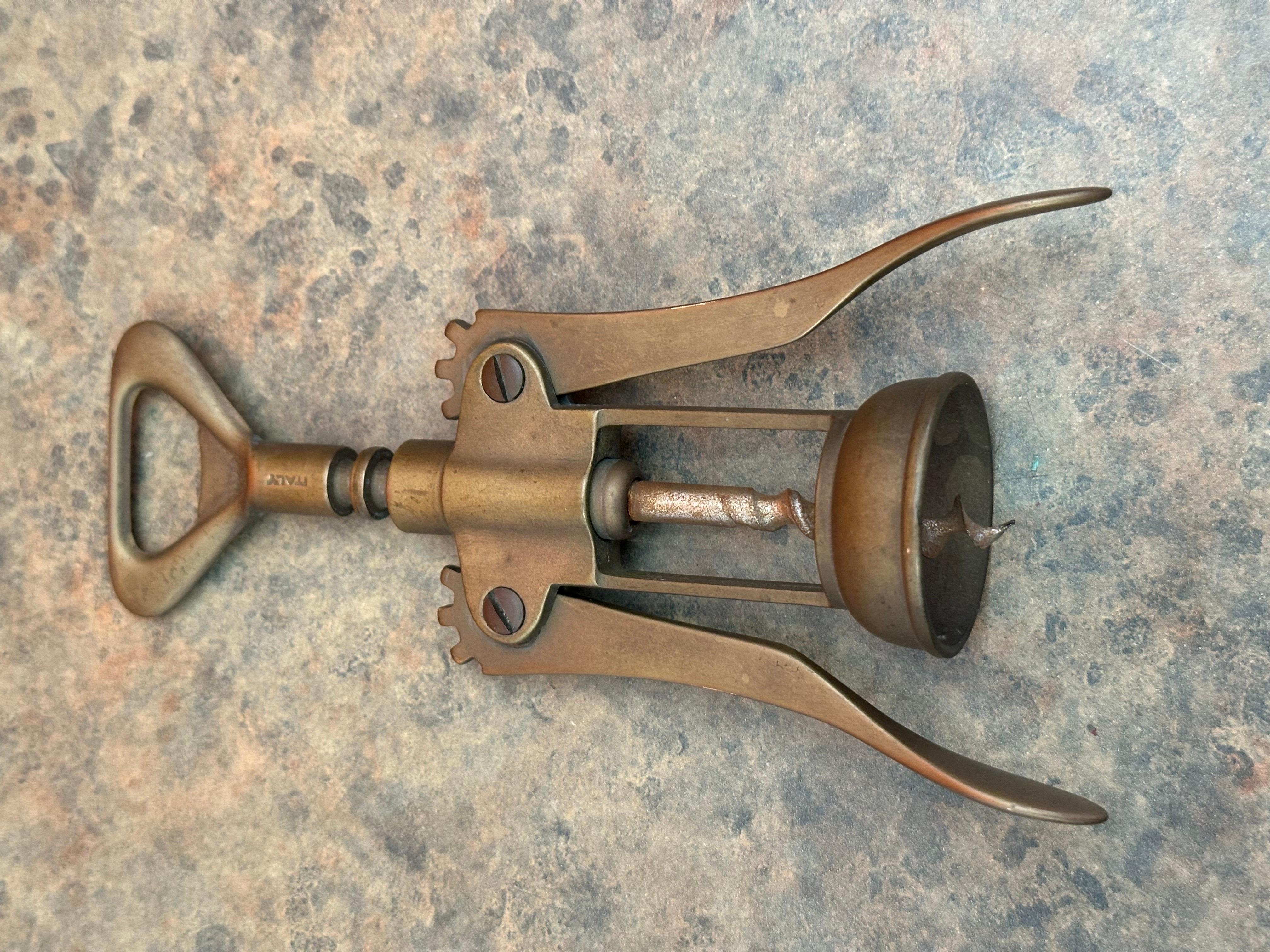 Vintage massivem Messing italienischen Korkenzieher Weinflaschenöffner, markiert Italien im Angebot 5