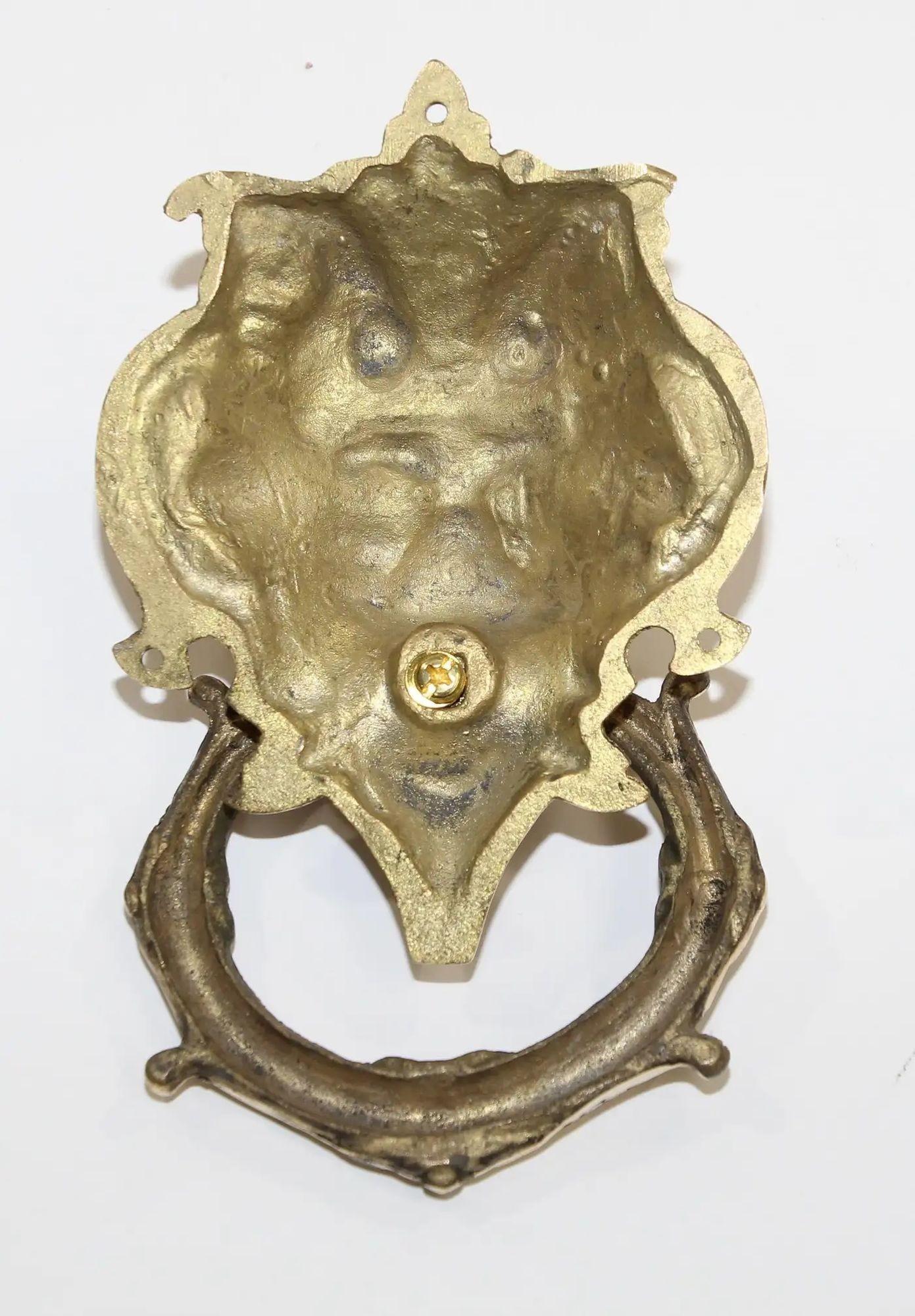 Vintage Solid Brass Italian Gothic Devil Door Knocker For Sale 3