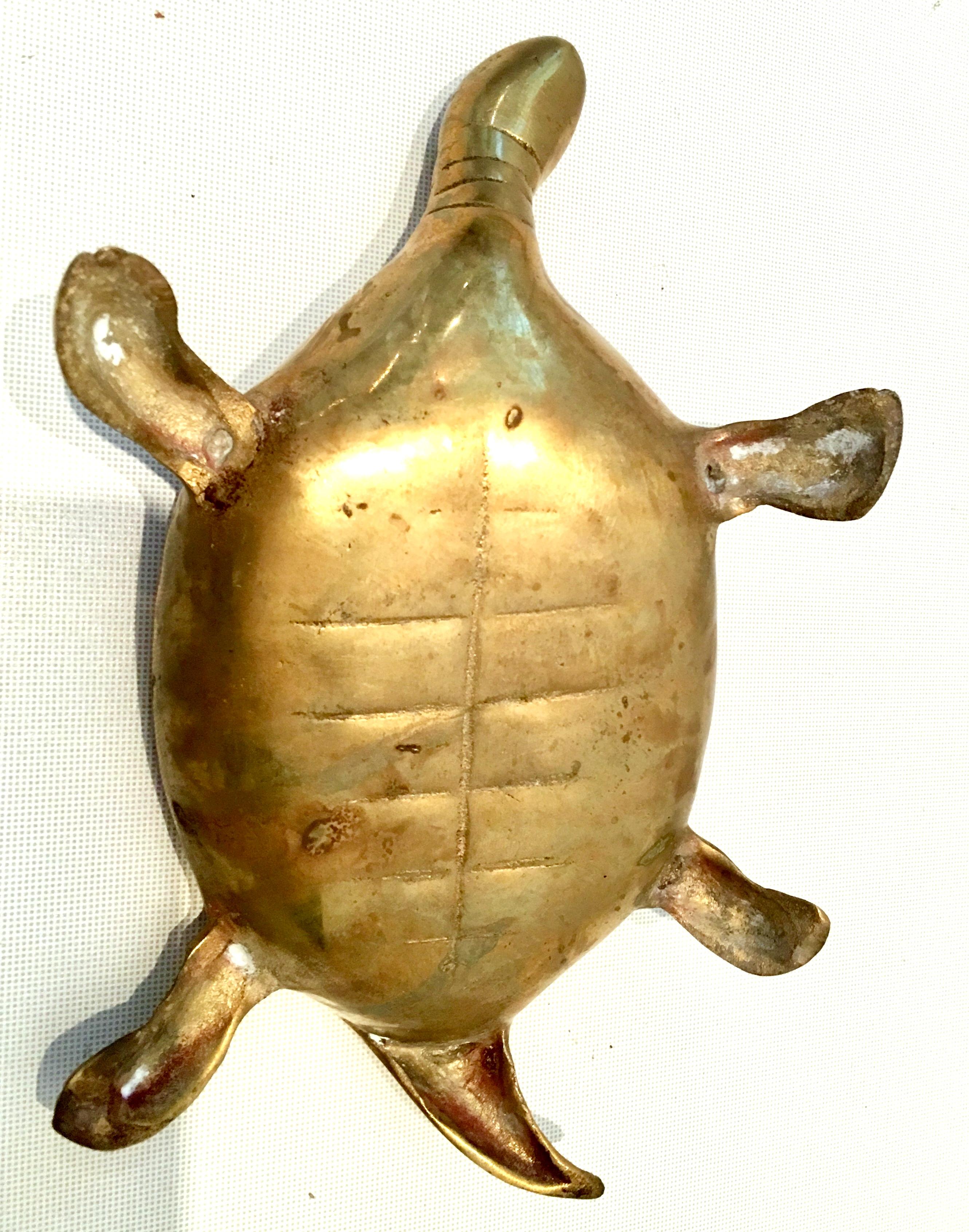 Vintage Solid Brass Large Turtle Lidded Box Sculpture 10