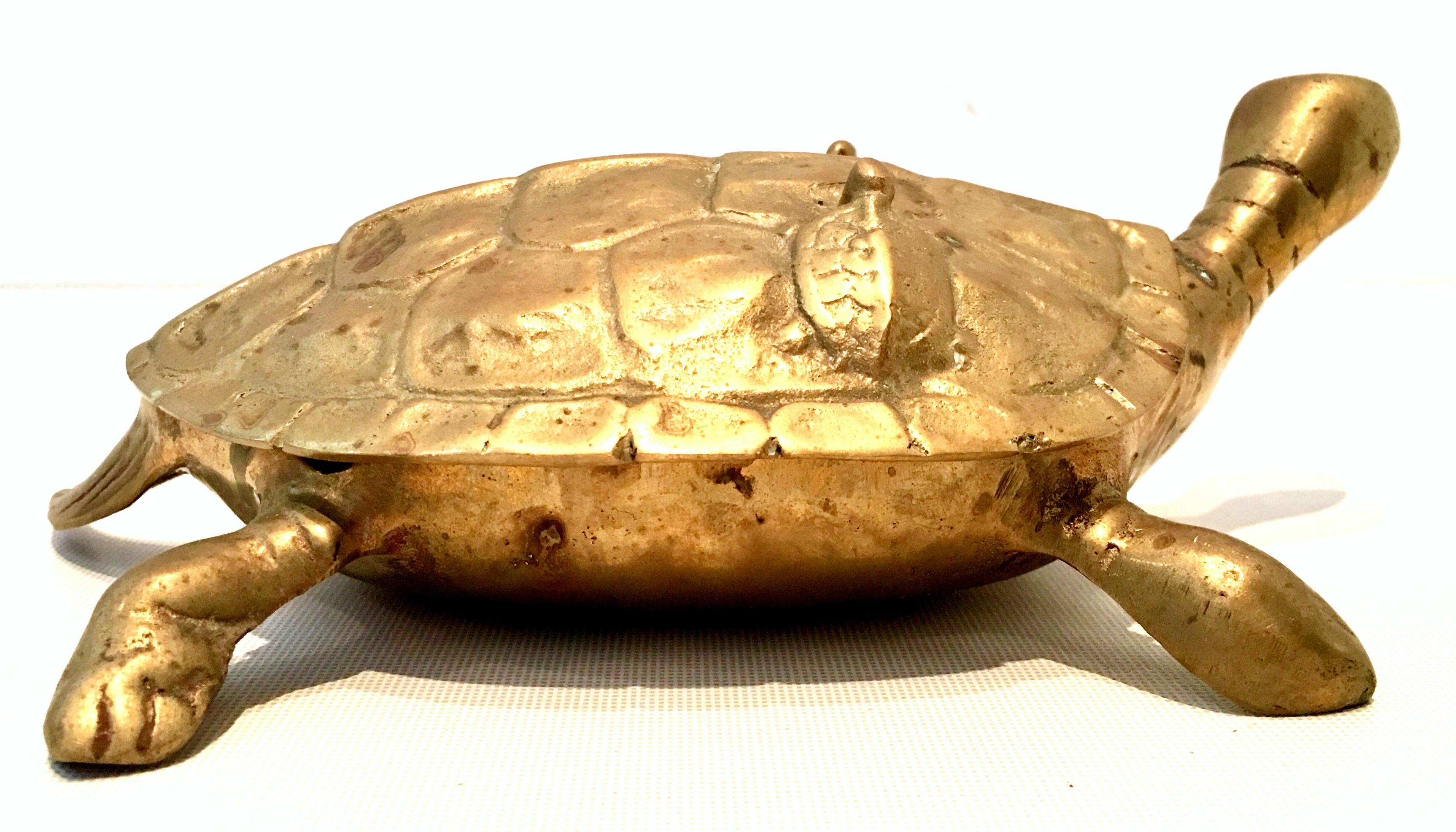 Vintage Solid Brass Large Turtle Lidded Box Sculpture In Good Condition In West Palm Beach, FL