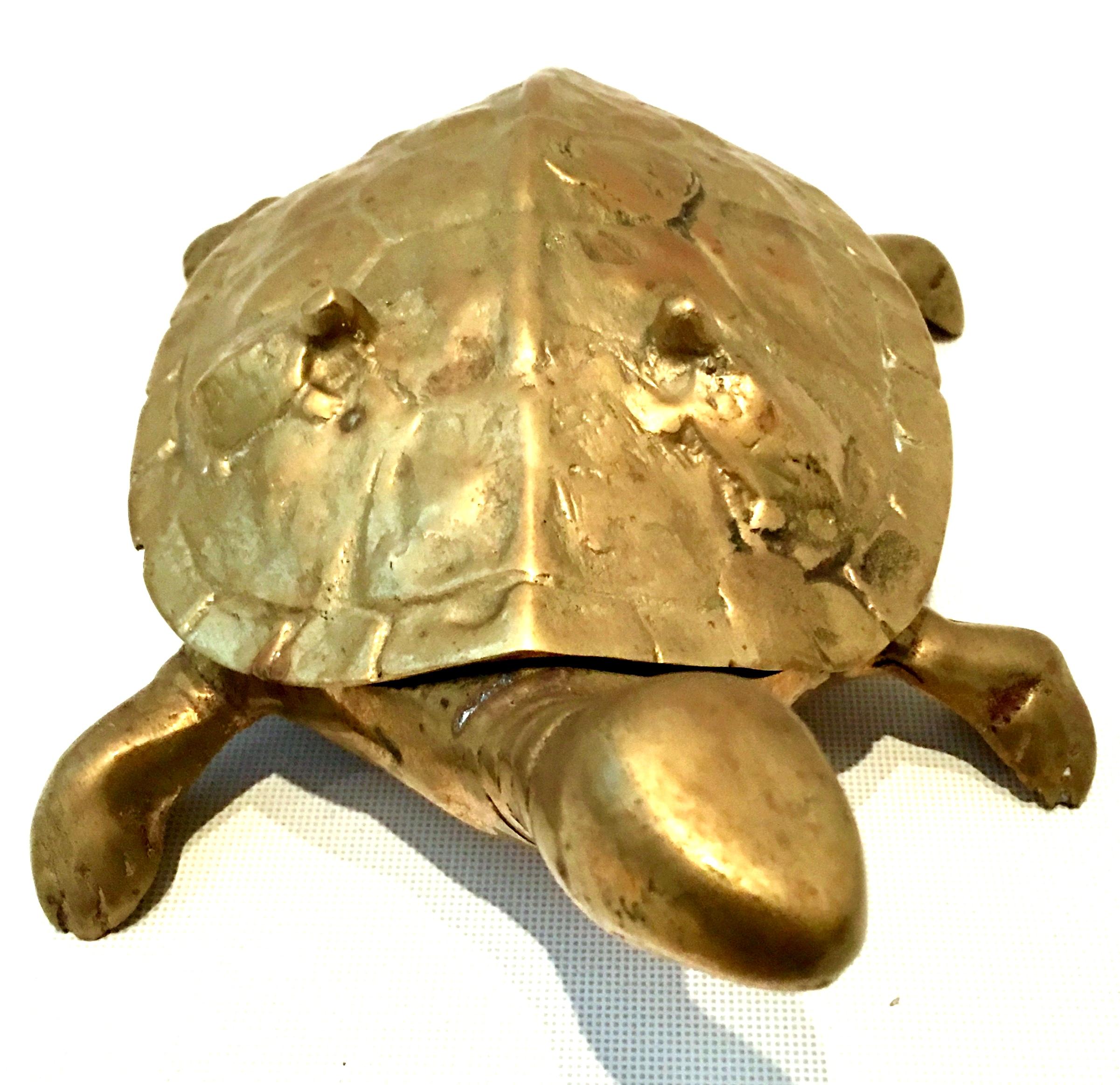 20th Century Vintage Solid Brass Large Turtle Lidded Box Sculpture