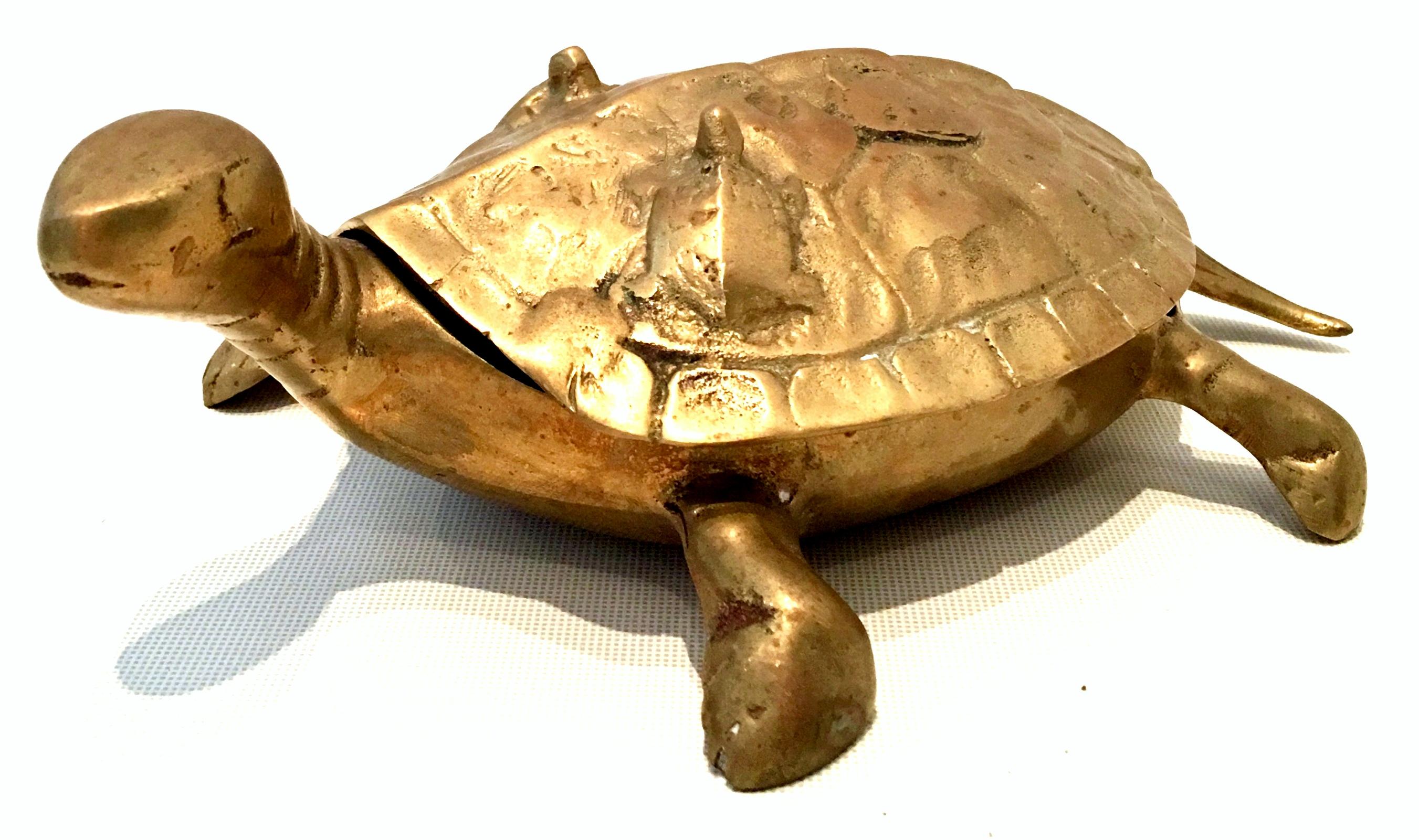 Asian Vintage Solid Brass Large Turtle Lidded Box Sculpture