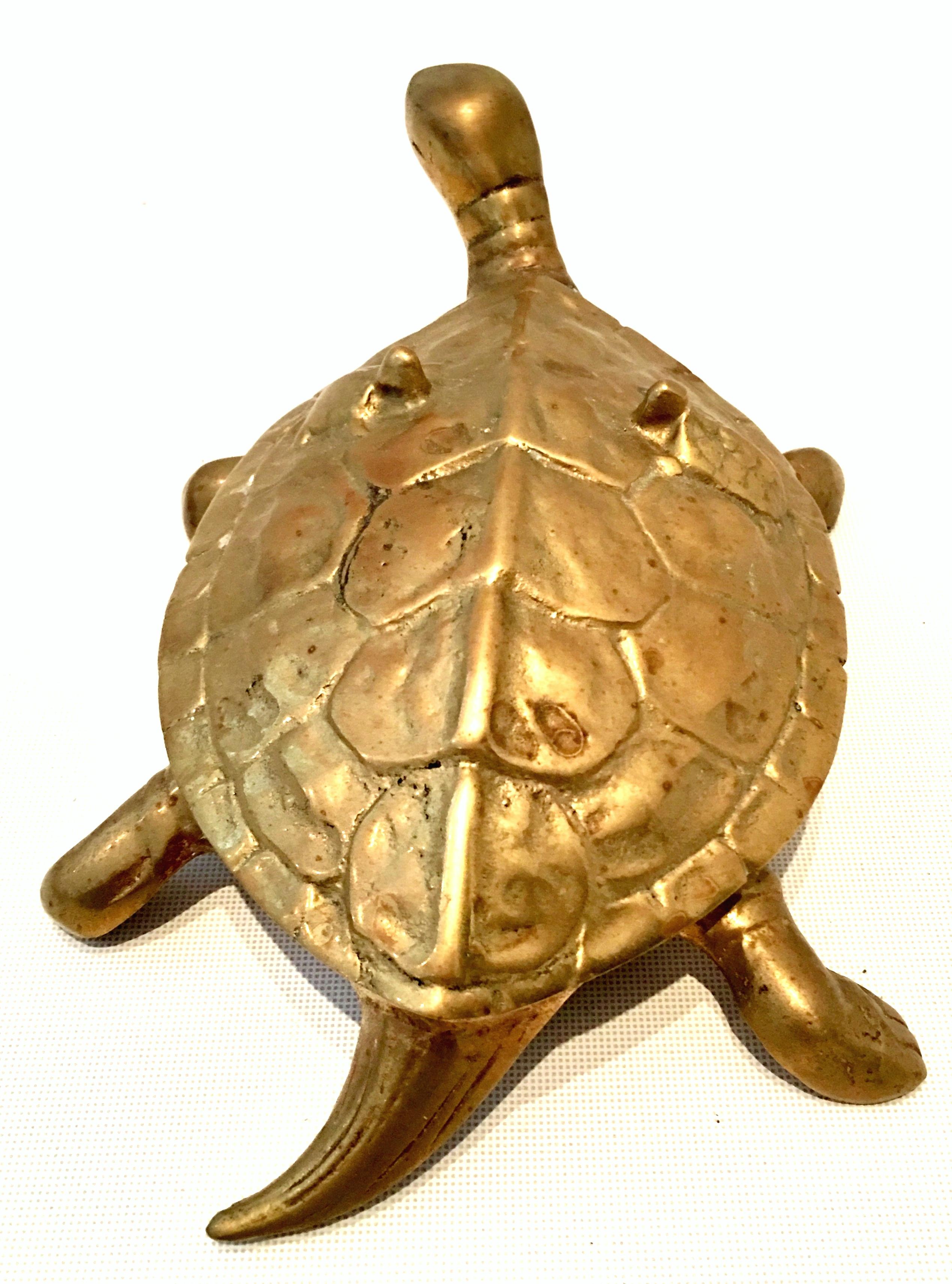 Vintage Solid Brass Large Turtle Lidded Box Sculpture 1