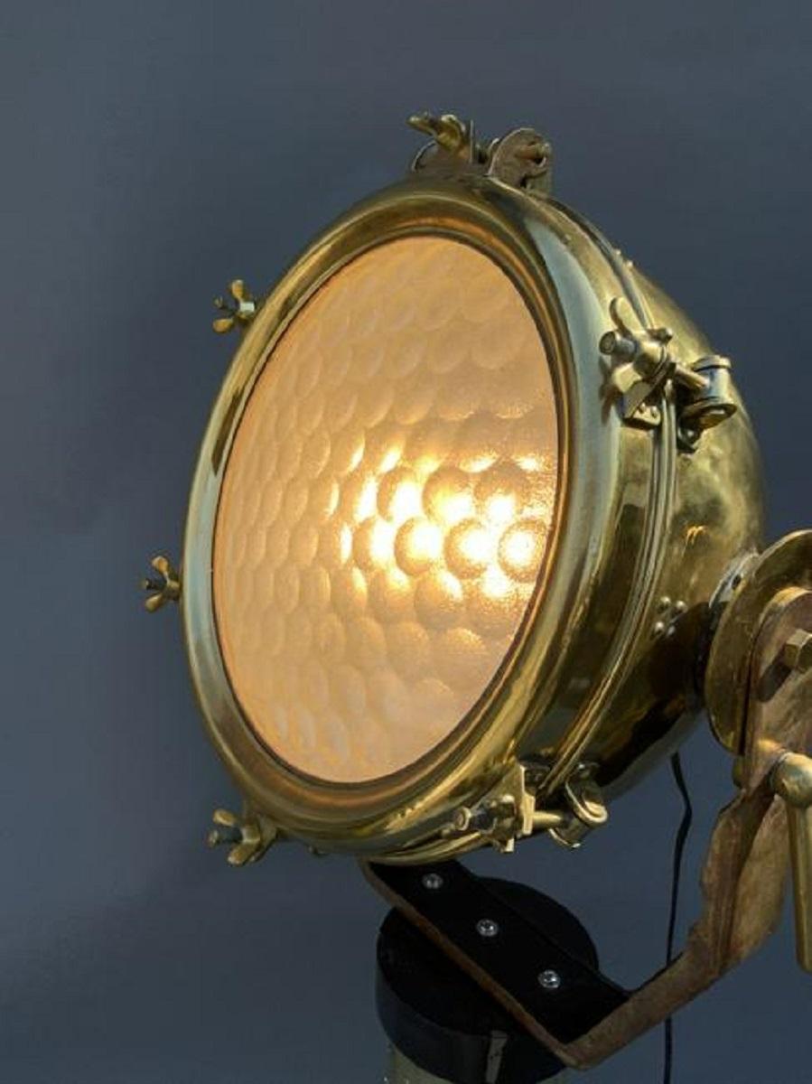 Vintage Solid Brass Maritime Spotlight on Pedestal For Sale 2