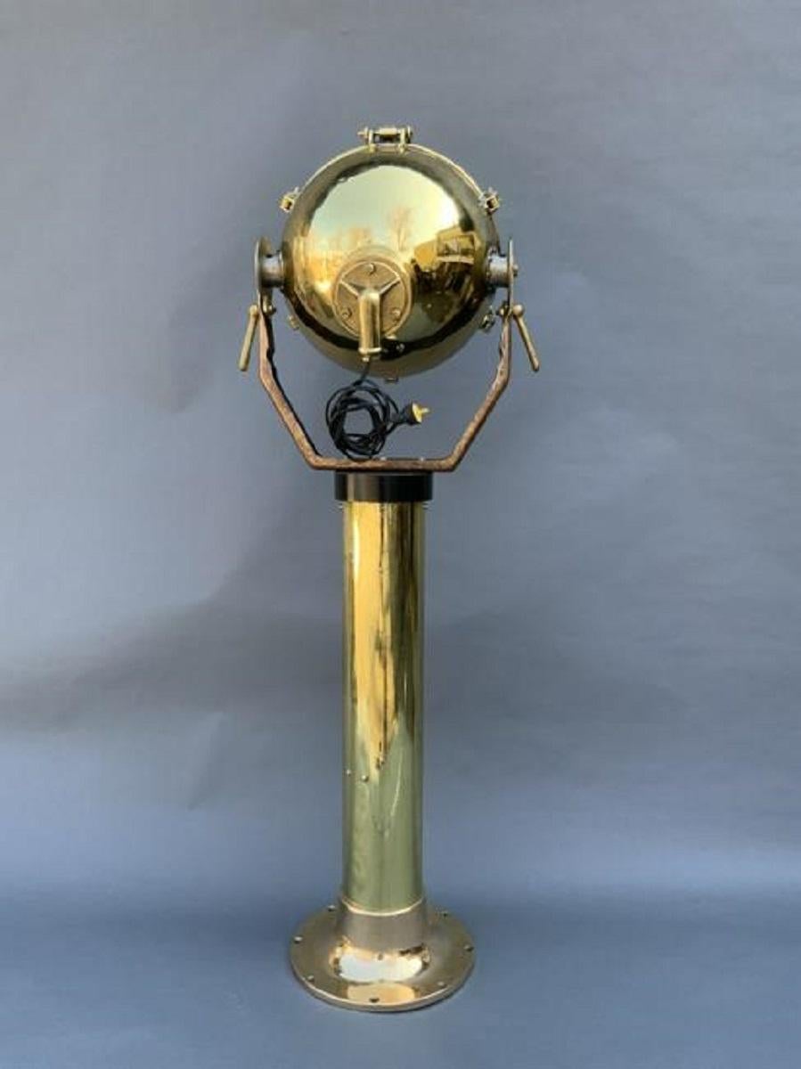 Vintage Solid Brass Maritime Spotlight on Pedestal For Sale 3