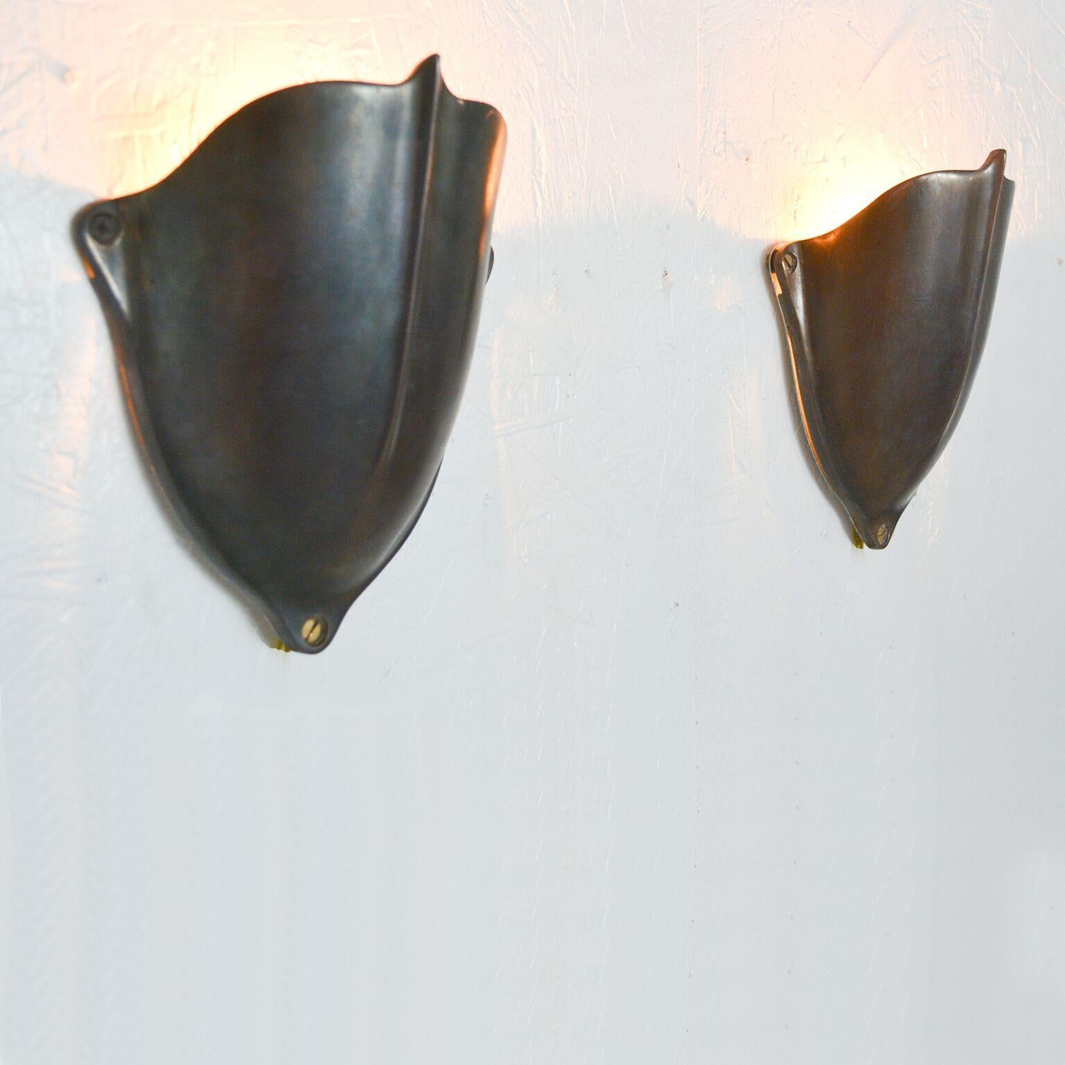 Mid-20th Century Vintage Solid Brass Medieval Shield Wall Sconces, 1930s