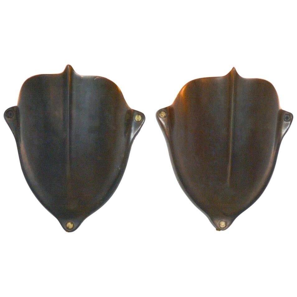 Vintage Solid Brass Medieval Shield Wall Sconces, 1930s