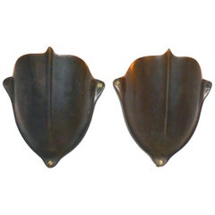 Vintage Solid Brass Medieval Shield Wall Sconces, 1930s