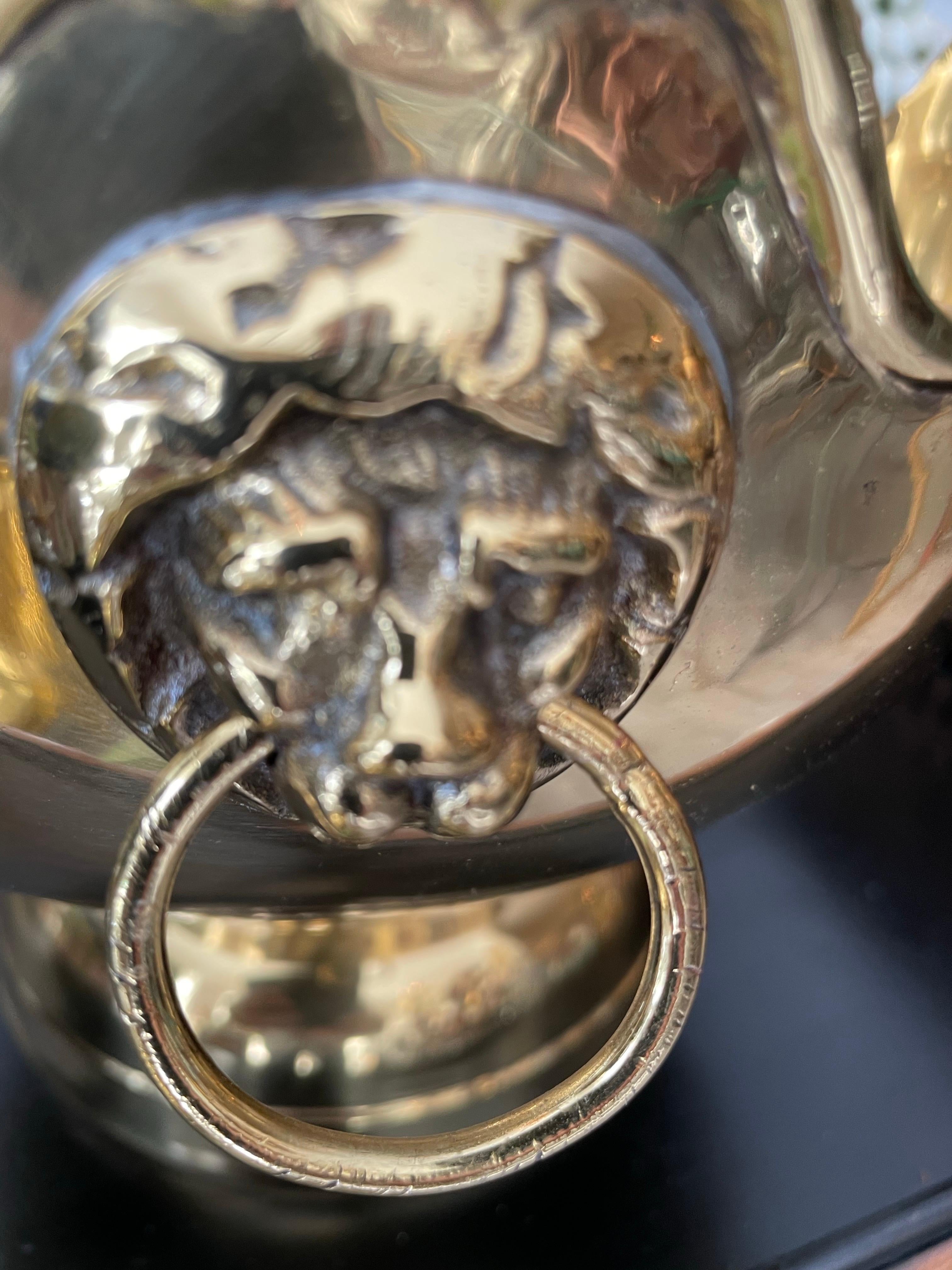 Vintage Solid Brass Monteith Bowl with Lion Head Handles For Sale 2