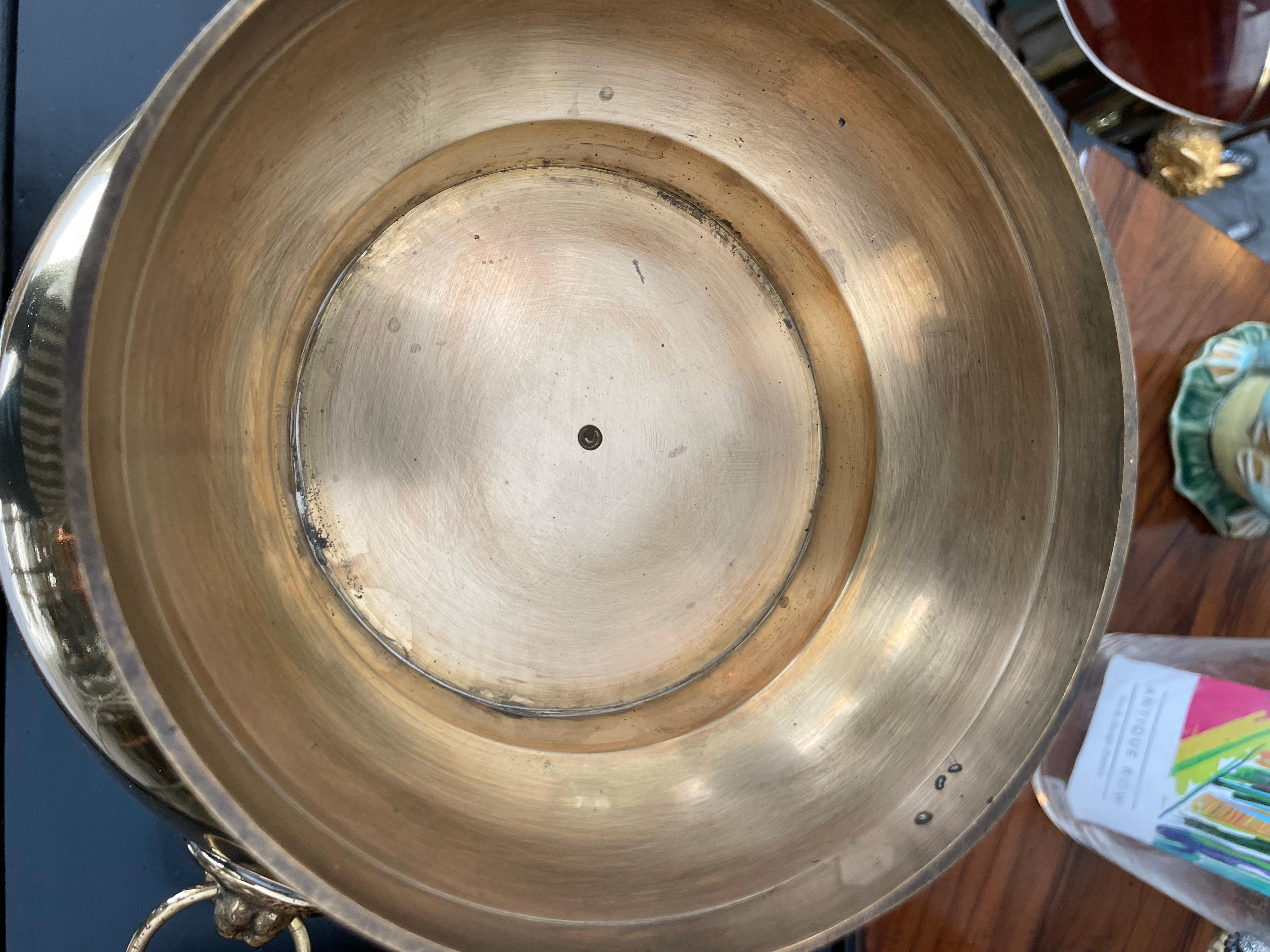 Vintage Solid Brass Monteith Bowl with Lion Head Handles For Sale 3