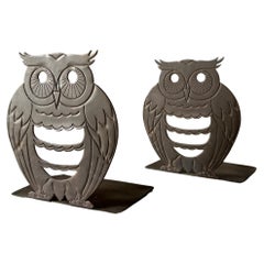 Vintage Solid Brass Owl Bookends, 1970s 