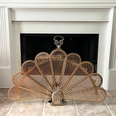 Vintage Solid Brass Pineapple Folding Fan Peacock Fireplace Screen