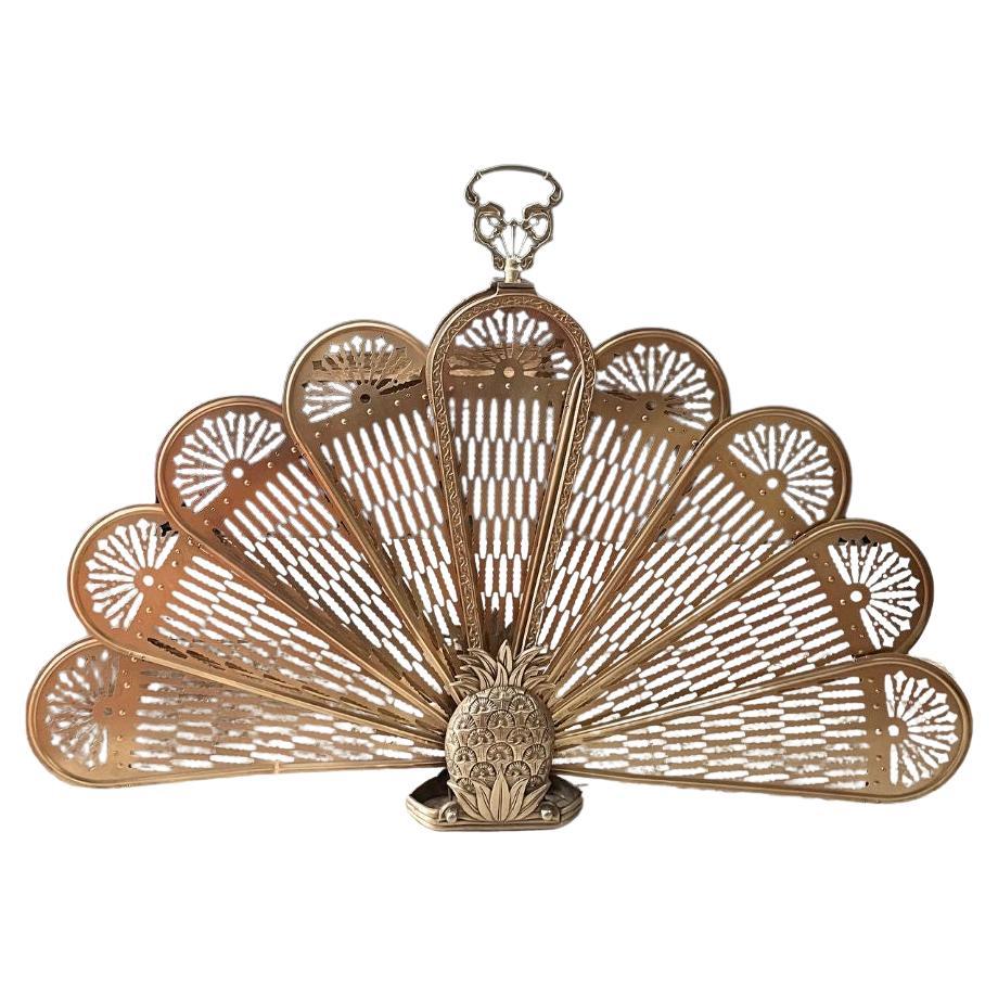 Vintage Massiv Messing Ananas Folding Fan Peacock Kaminschirm