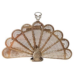 Vintage Massiv Messing Ananas Folding Fan Peacock Kaminschirm