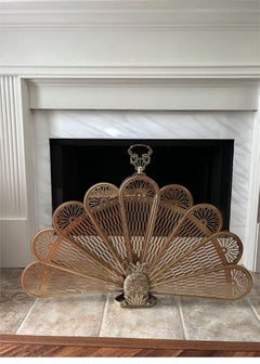 Vintage Solid Brass Pineapple Folding Fan Peacock Style Fireplace Screen