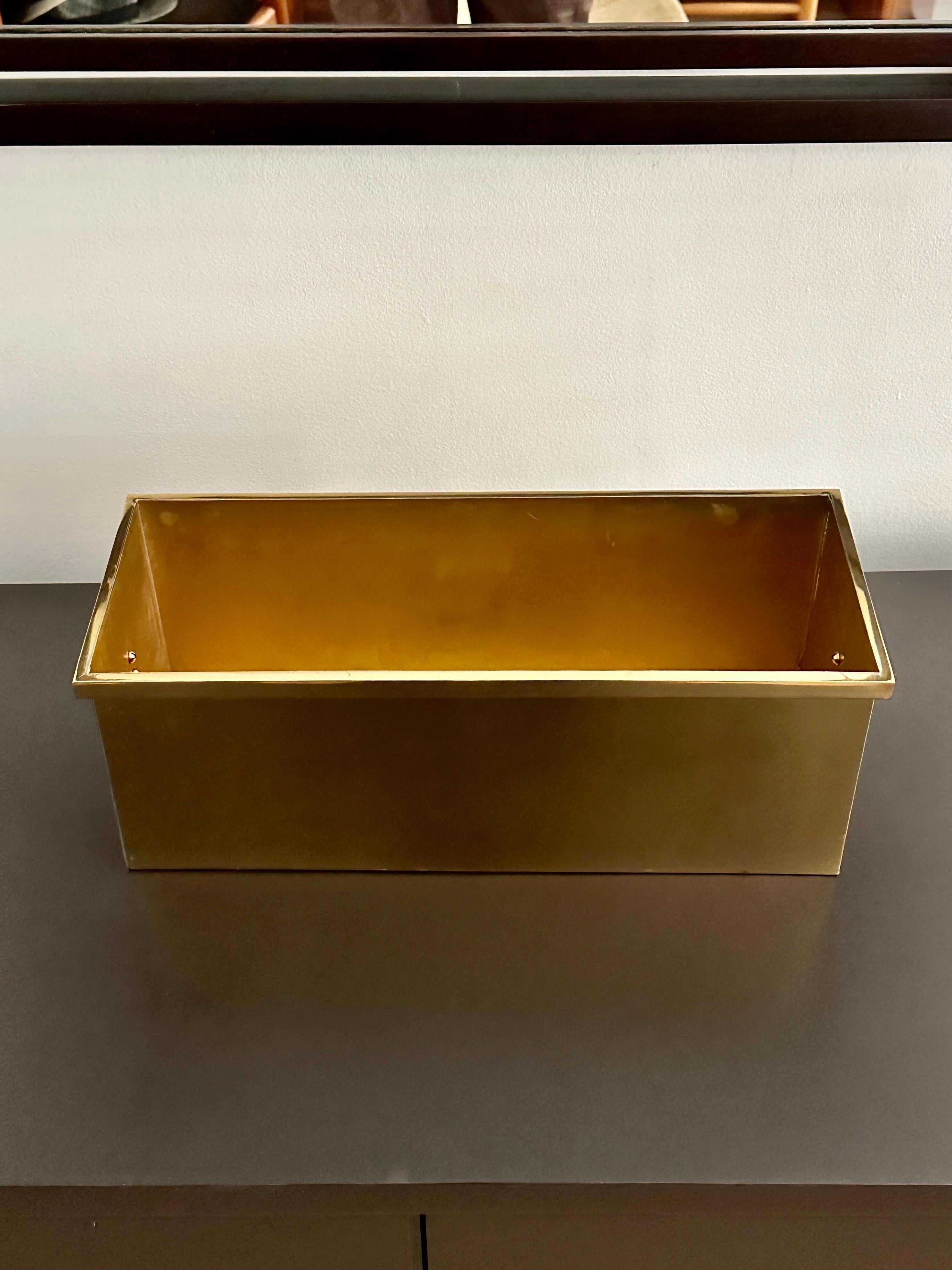 American Vintage Solid Brass Planter With Ring Handles For Sale