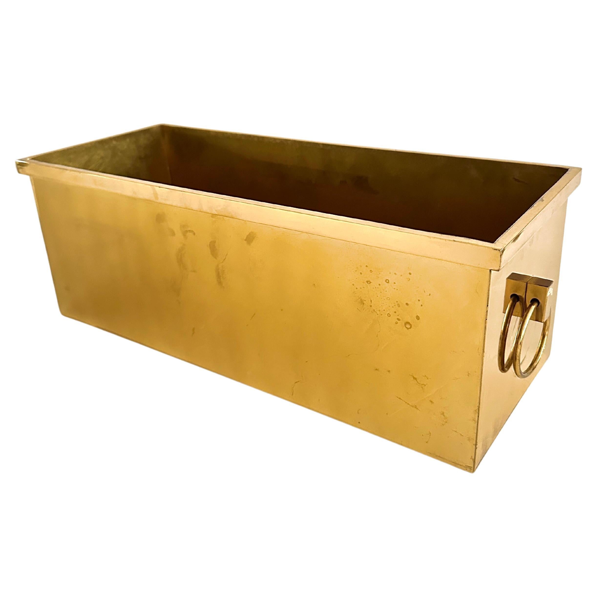 Vintage Solid Brass Planter With Ring Handles For Sale