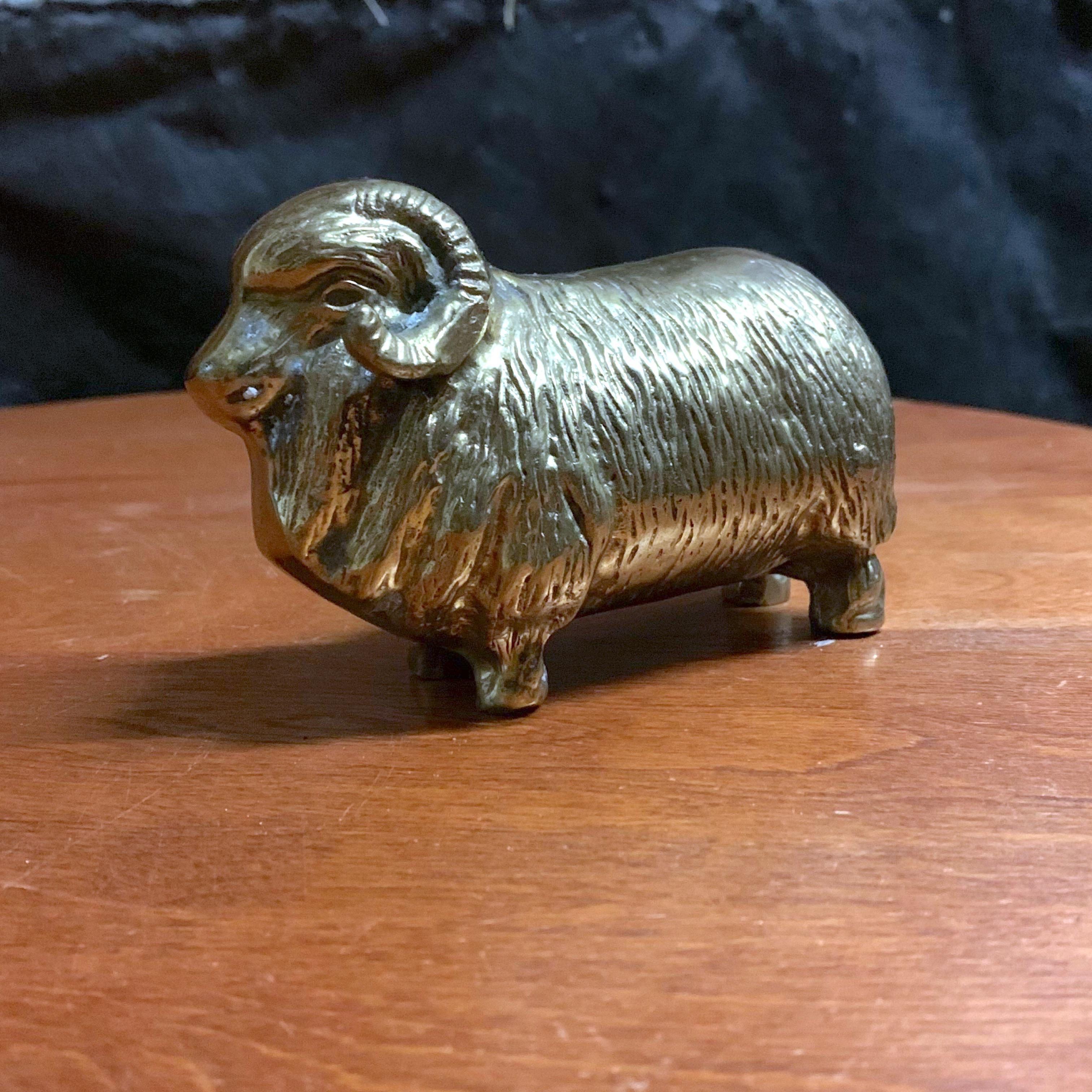 20th Century Vintage Solid Brass Ram Figure For Sale
