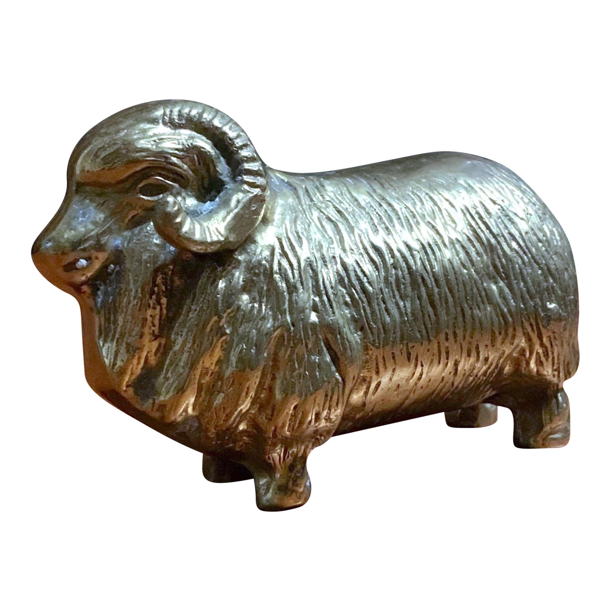 Vintage Solid Brass Ram Figure For Sale
