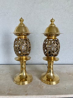 Vintage Solid Brass Scroll Table Lamps-A Pair