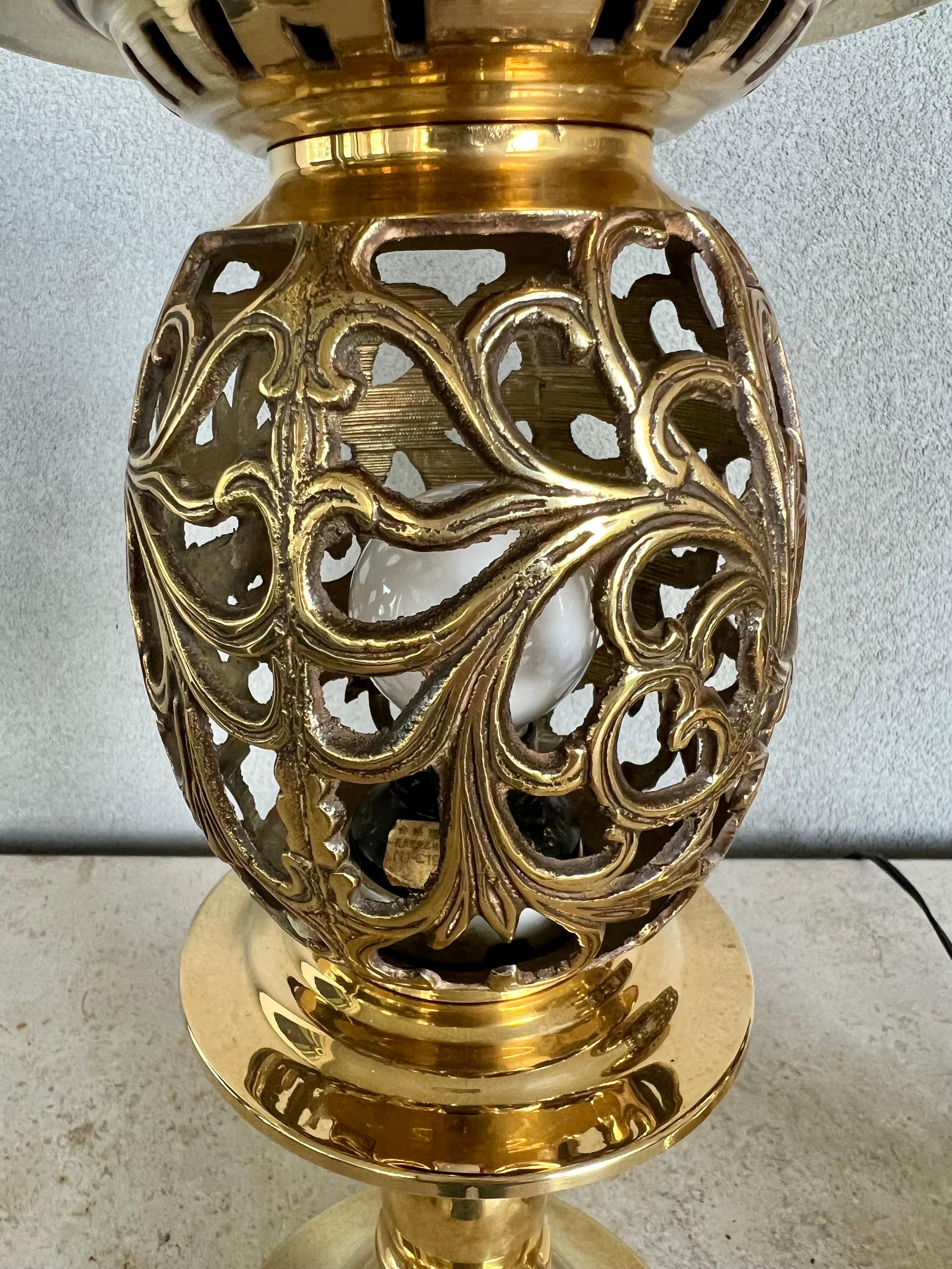Other Vintage Solid Brass Scroll Table Lamps-A Pair For Sale