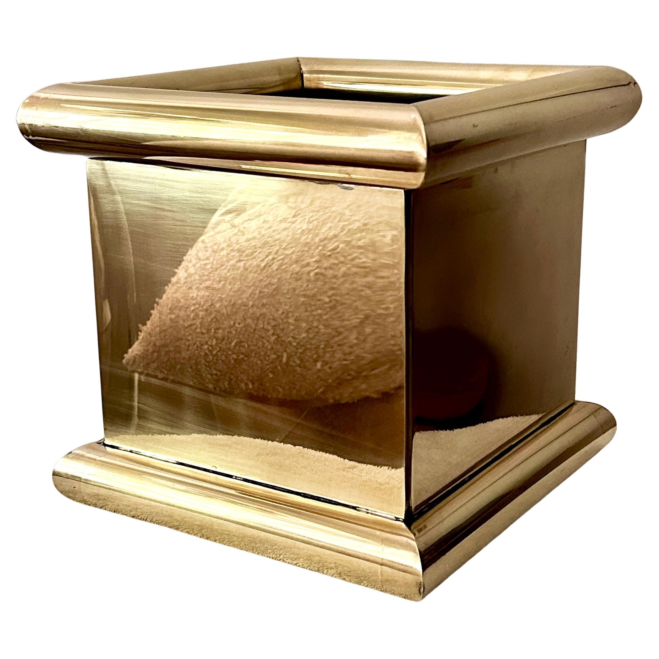 Vintage Solid Brass Square Jardiniére Or Cachepot
