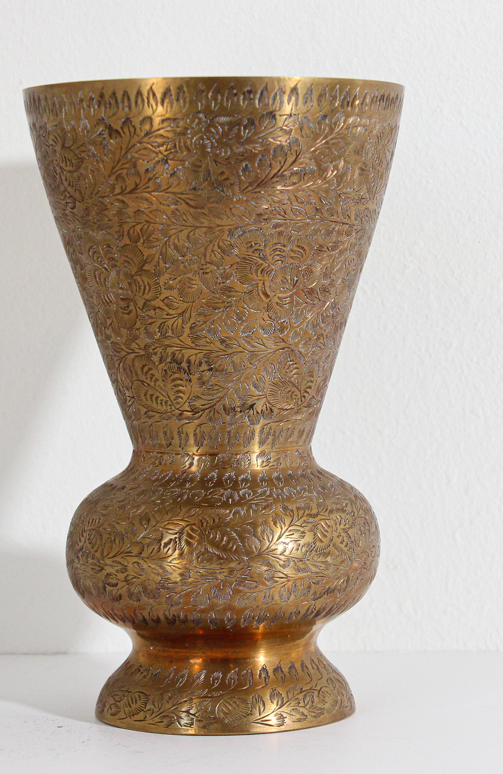 Hand-Crafted Vintage Solid Brass Vase from India