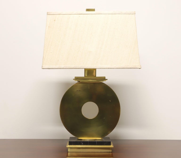 Vintage Solid Brass with Marble Base Table Lamp with Shade For Sale at 1stDibs