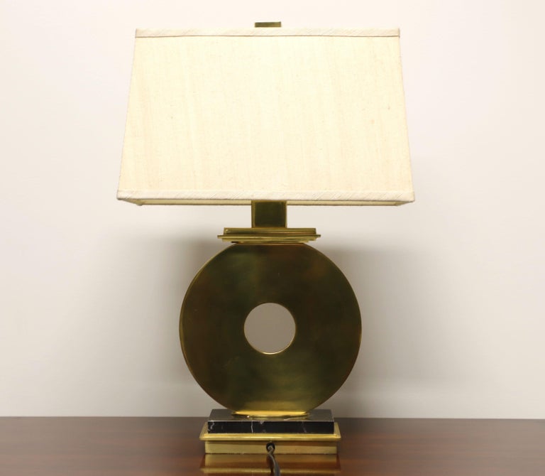 Vintage Solid Brass with Marble Base Table Lamp with Shade For Sale at 1stDibs