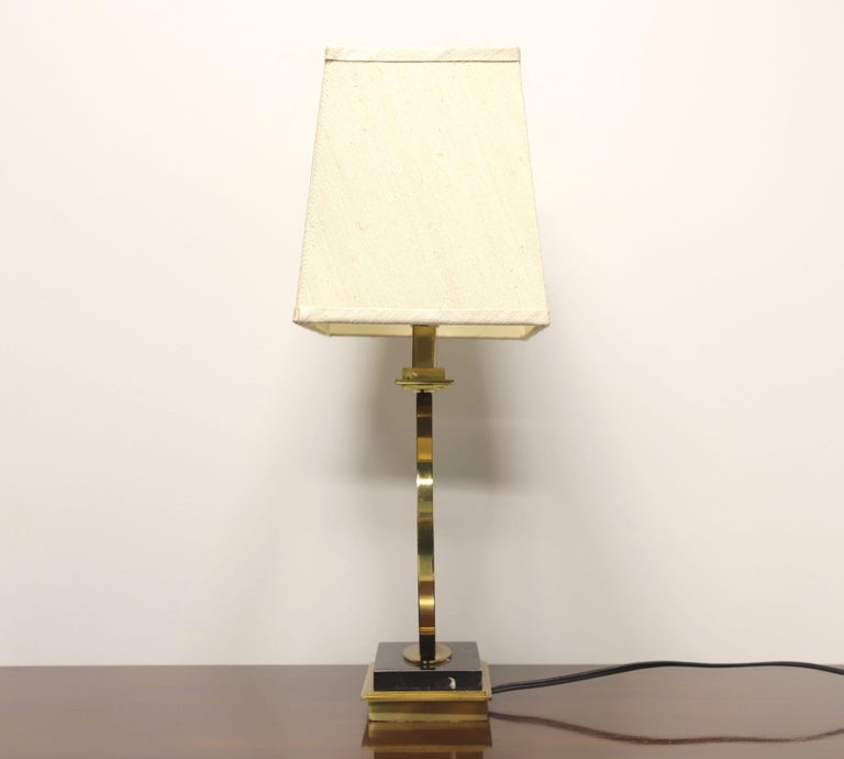 Vintage Solid Brass with Marble Base Table Lamp with Shade For Sale at 1stDibs