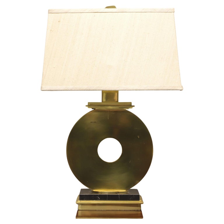 Vintage Solid Brass with Marble Base Table Lamp with Shade For Sale at 1stDibs