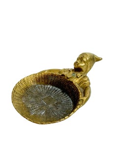 Vintage Solid Bronze Gnome Trinket Dish, Basket Design, France, 1930s