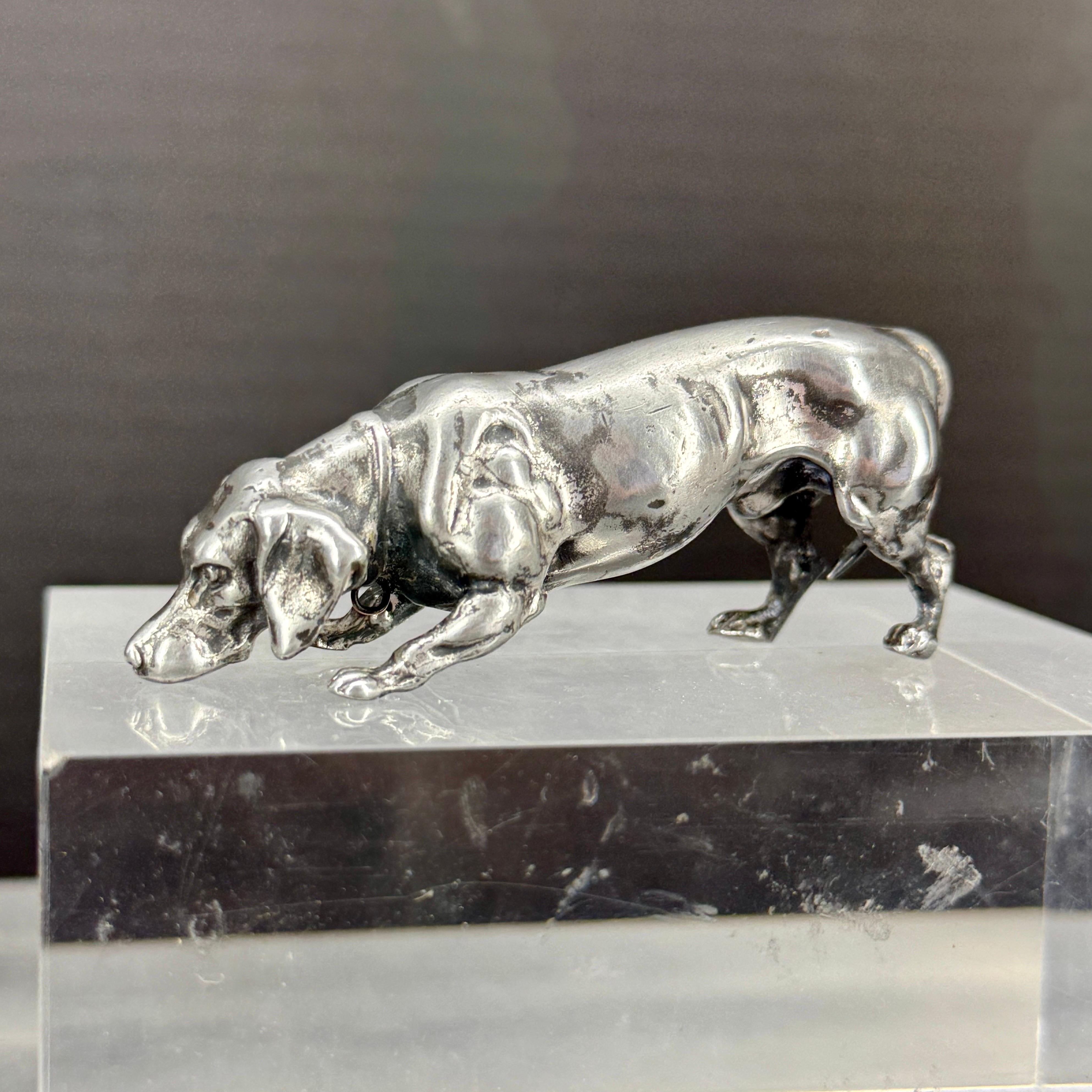 Vintage Solid Bronze Silvered Dachshund Pendant Sculpture, Denmark For Sale 2