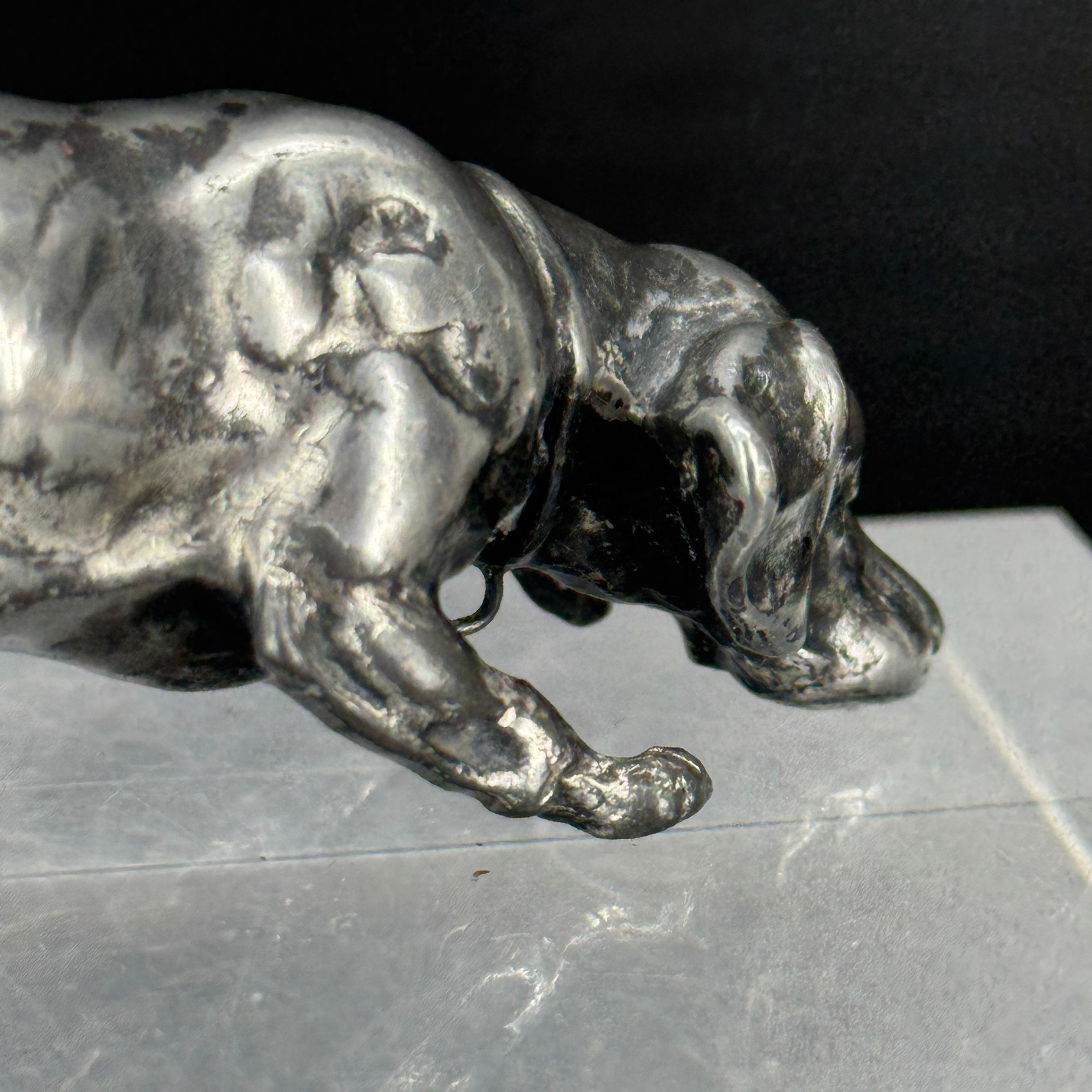 Vintage Solid Bronze Silvered Dachshund Pendant Sculpture, Denmark For Sale 3