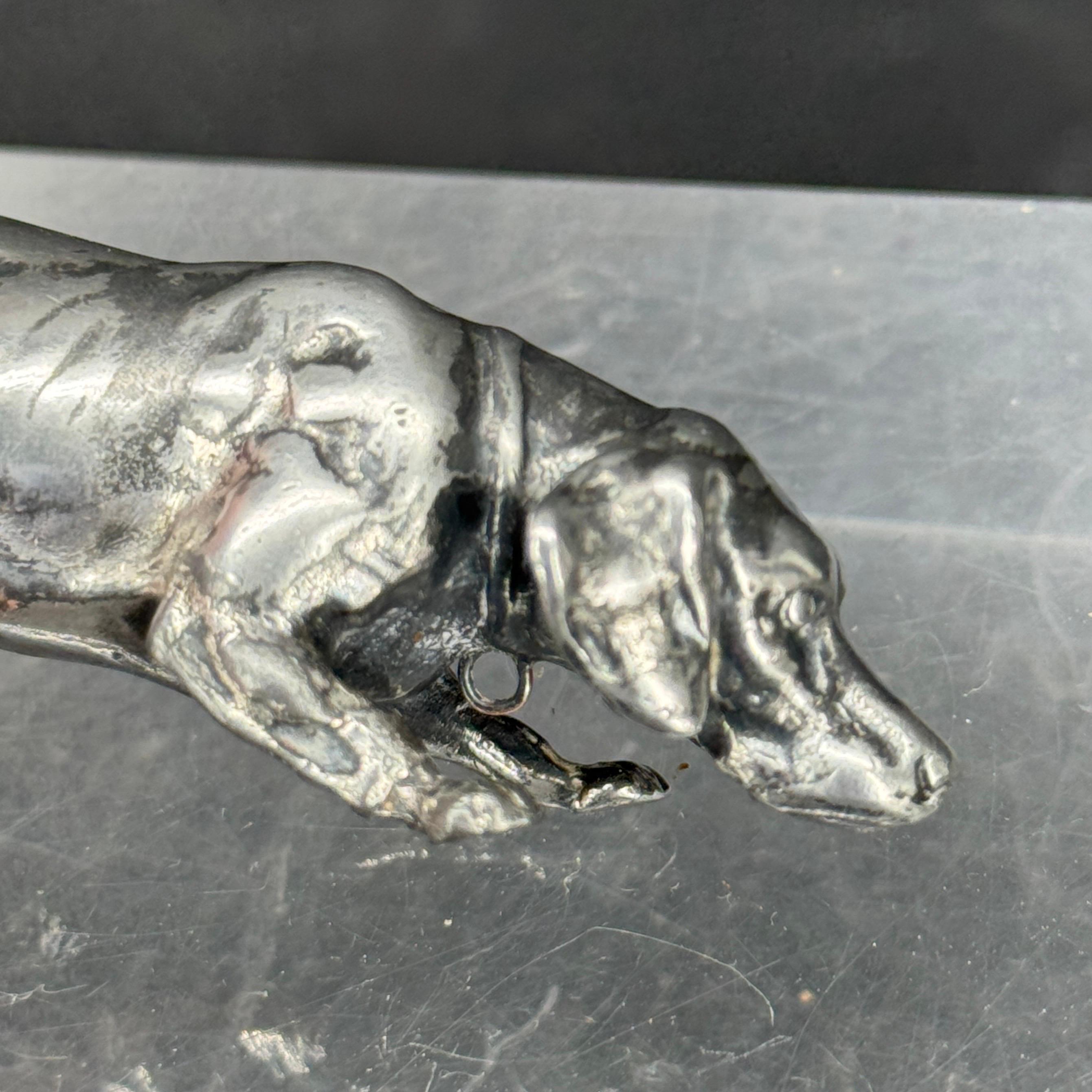 Vintage Solid Bronze Silvered Dachshund Pendant Sculpture, Denmark For Sale 6