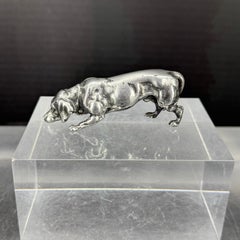 Vintage Solid Bronze Silvered Dachshund Pendant Sculpture, Denmark