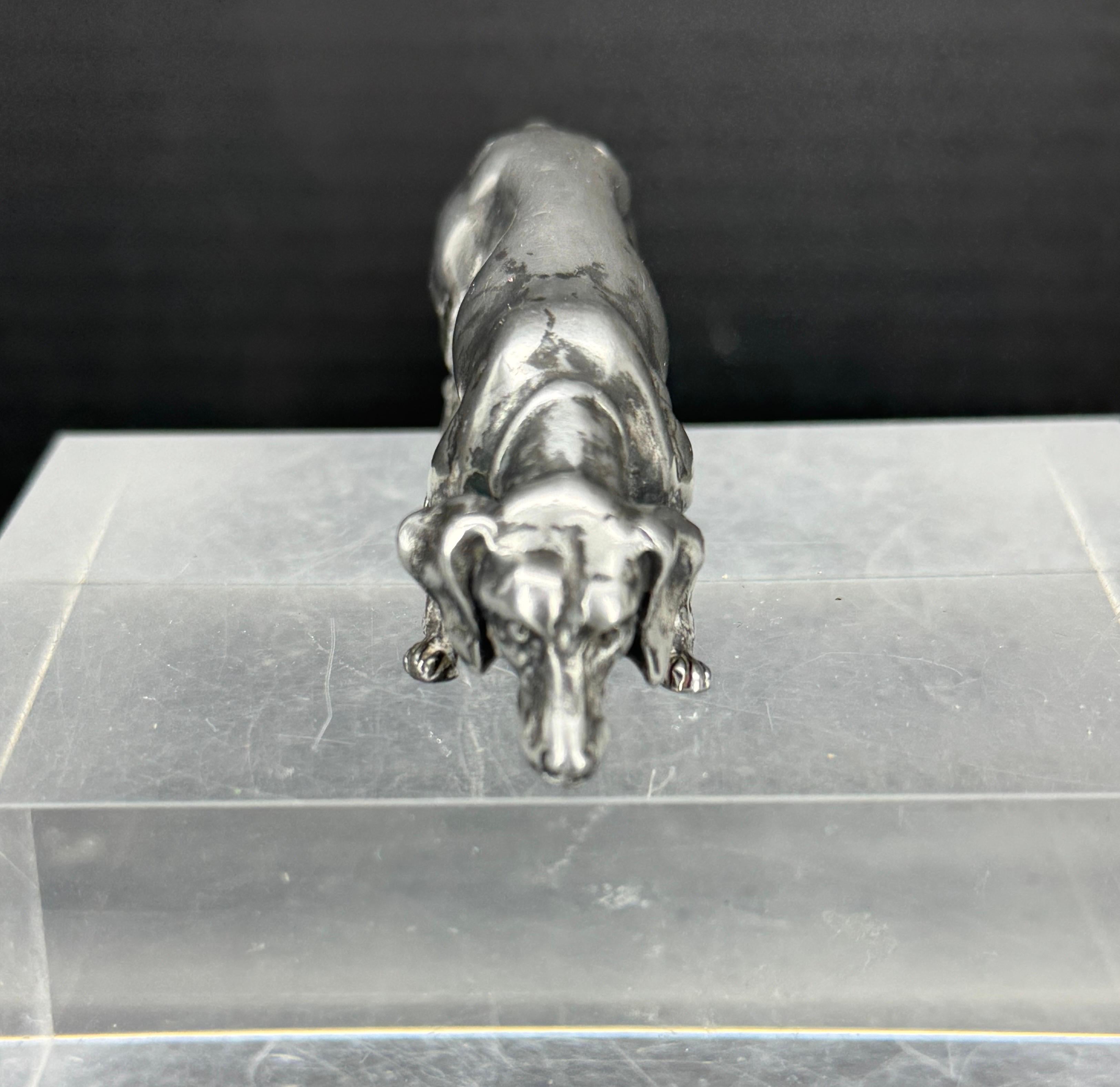 Arts and Crafts Vintage Solid Bronze Silvered Dachshund Pendant Sculpture, Denmark For Sale