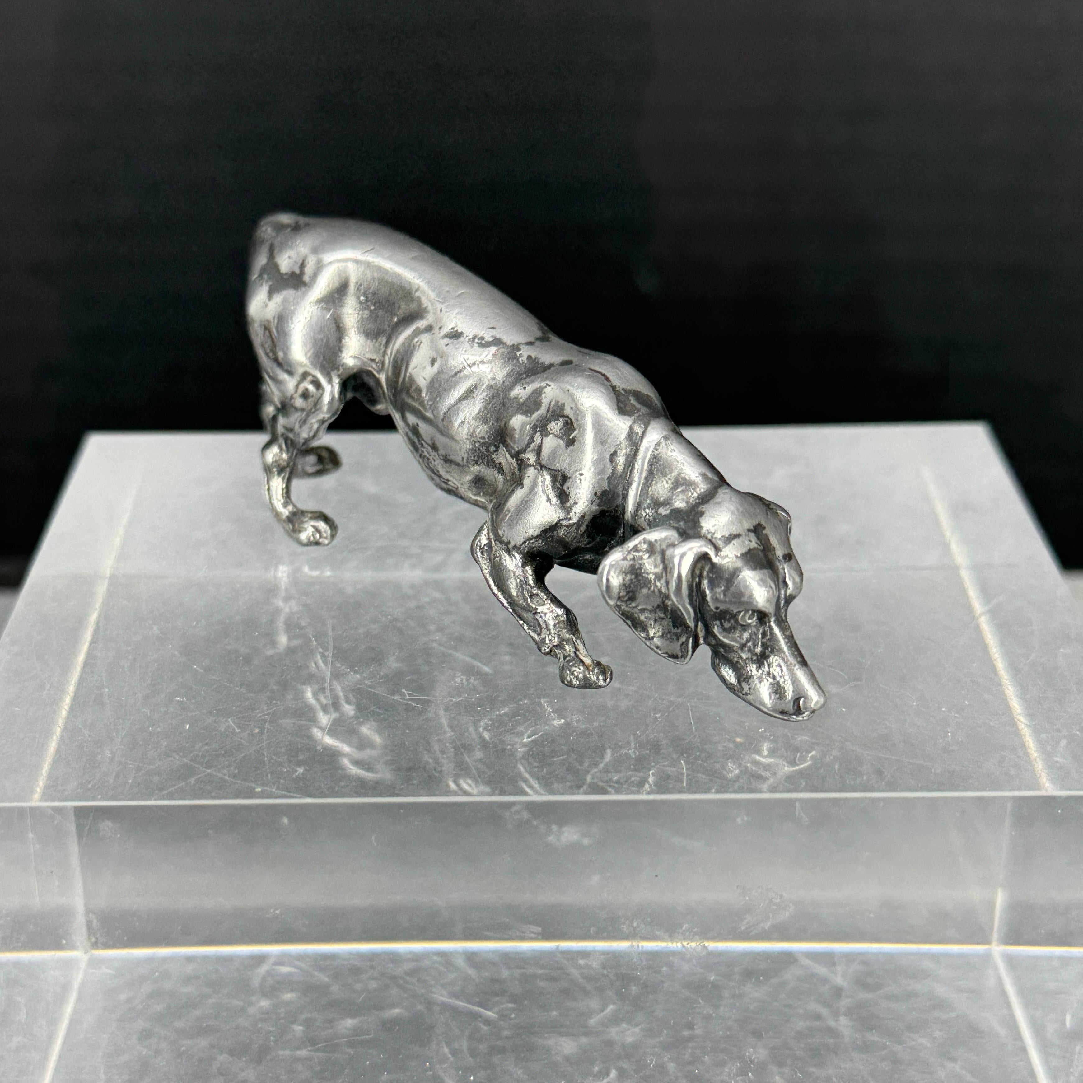 Danish Vintage Solid Bronze Silvered Dachshund Pendant Sculpture, Denmark For Sale