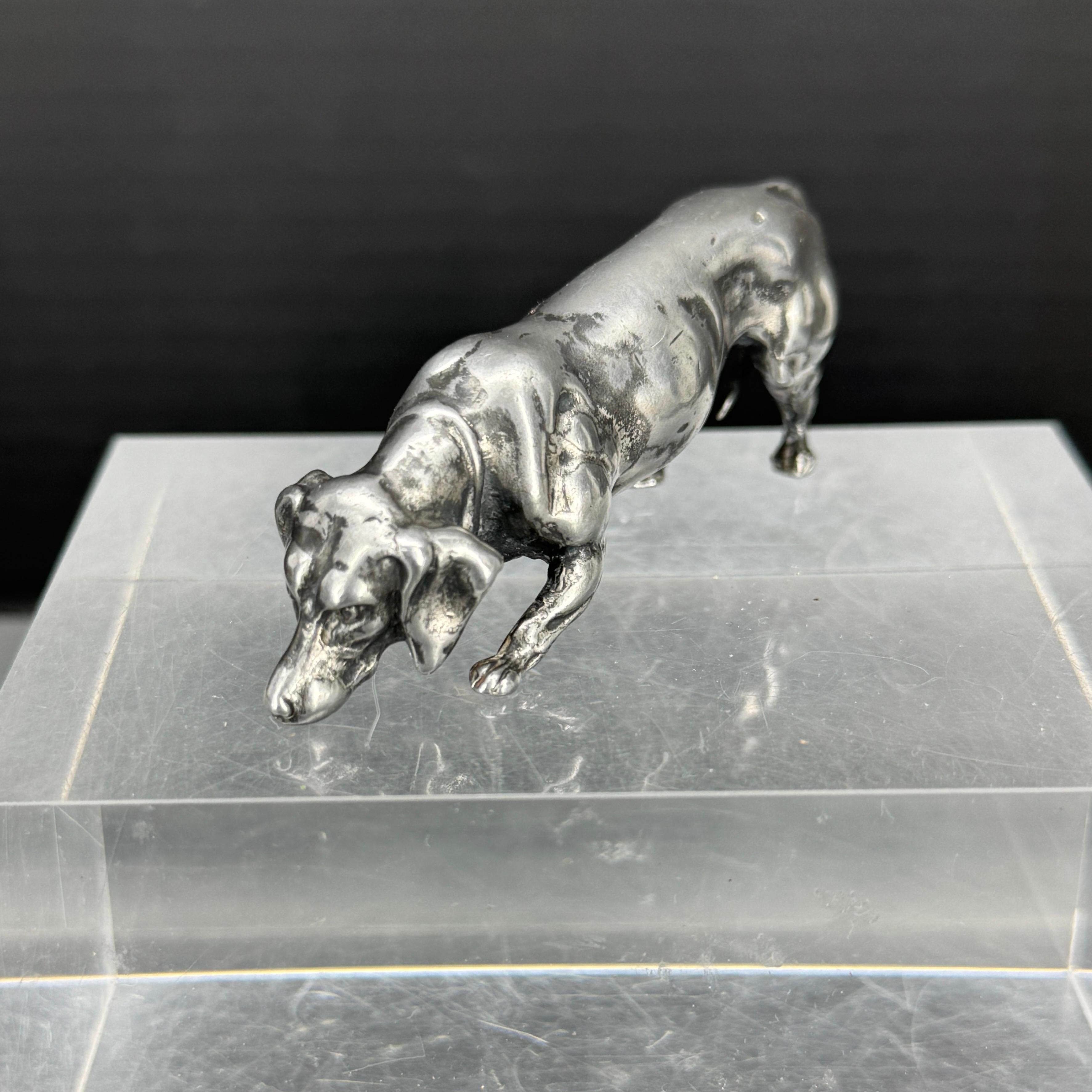 Vintage Solid Bronze Silvered Dachshund Pendant Sculpture, Denmark In Good Condition For Sale In Haddonfield, NJ