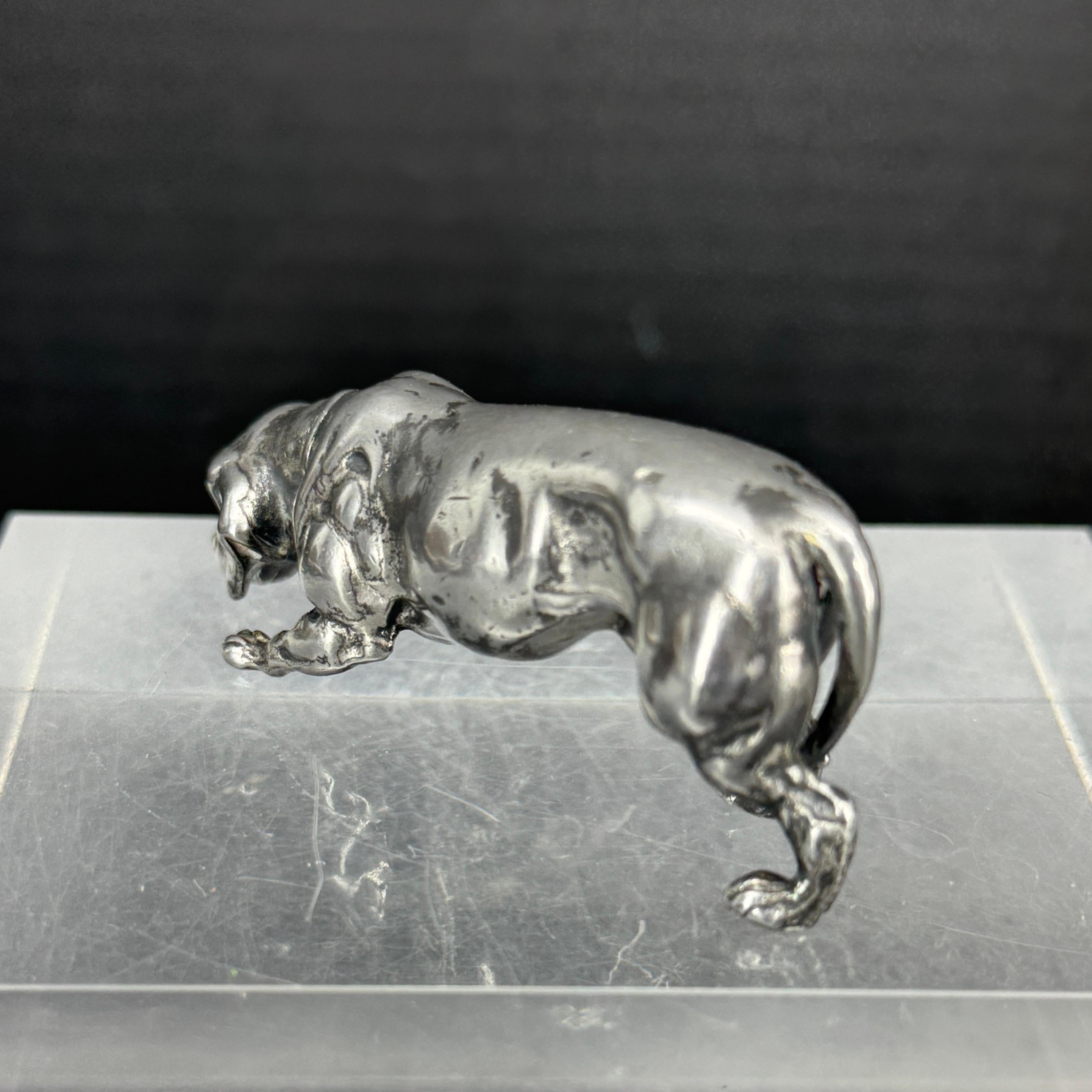 Silver Plate Vintage Solid Bronze Silvered Dachshund Pendant Sculpture, Denmark For Sale